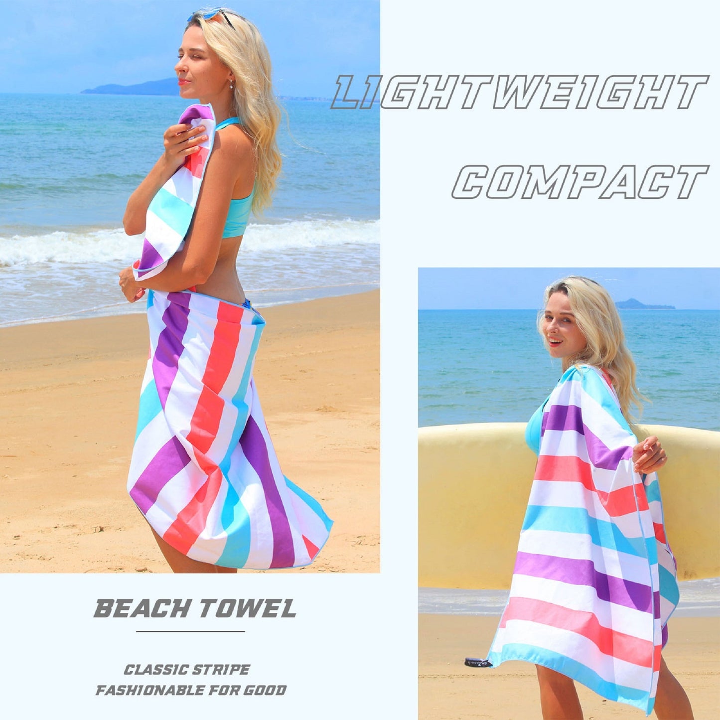 Exclusivo Mezcla Microfiber Quick Dry Beach Towel, Large Sand Free Beach Towel for Travel/ Camping/ Sports (Striped Pink, 30"X60") - Super Absorbent, Compact and Lightweight