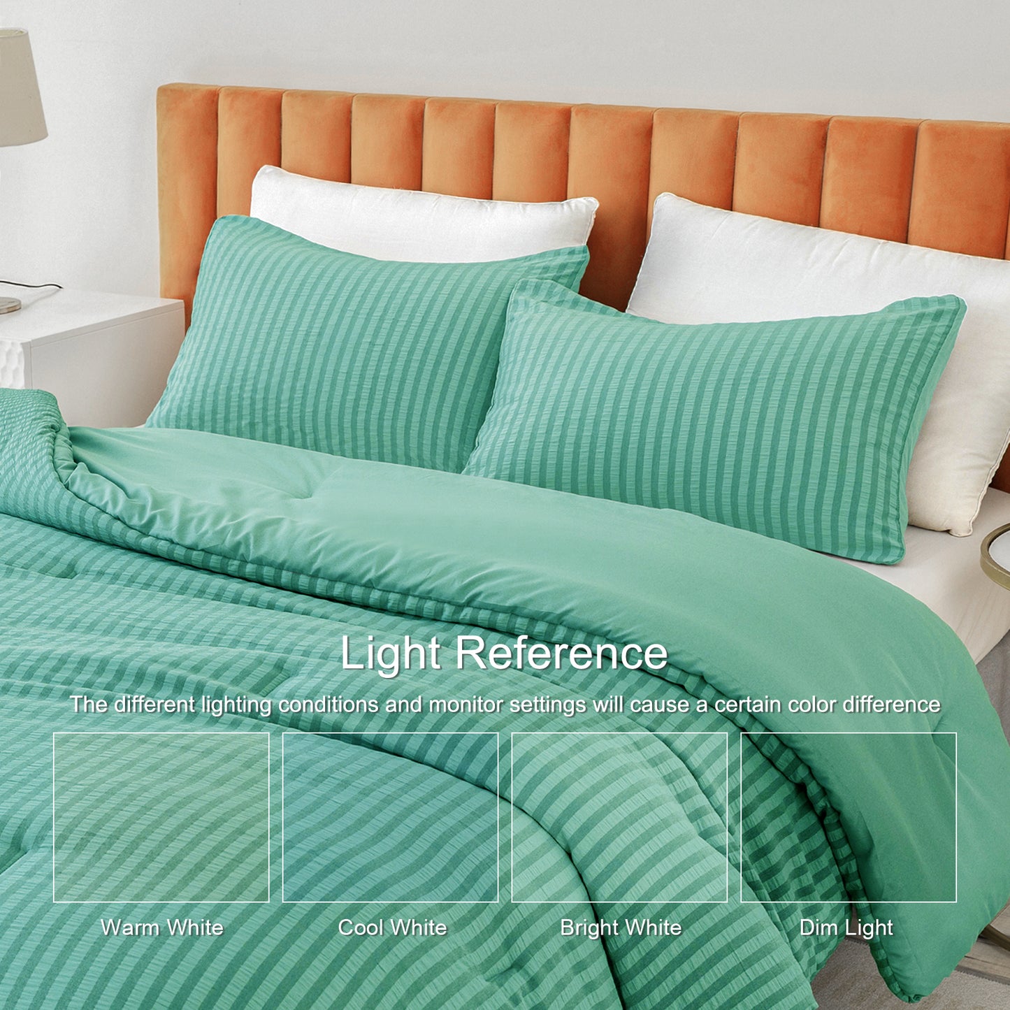 Exclusivo Mezcla 3-Piece Seersucker Queen Comforter Set Aqua Blue, Lightweight Soft Striped Pattern All Season Bedding Comforter sets with 2 Pillow Shams