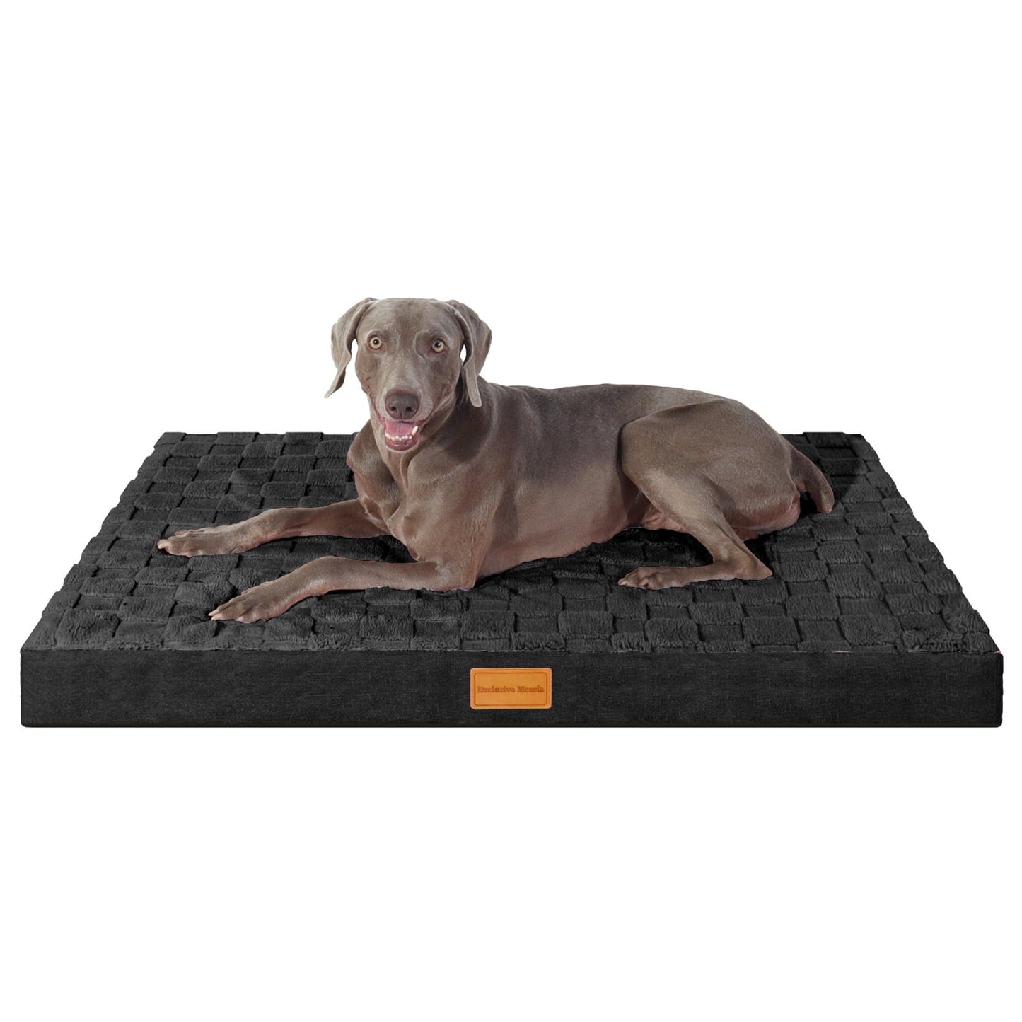 Exclusivo Mezcla Checkered Orthopedic XXL Dog Bed for Extra Large Dogs 48''X30'', Waterproof Removable Washable Cover,Egg Crate Foam Pet Bed Mat, Black