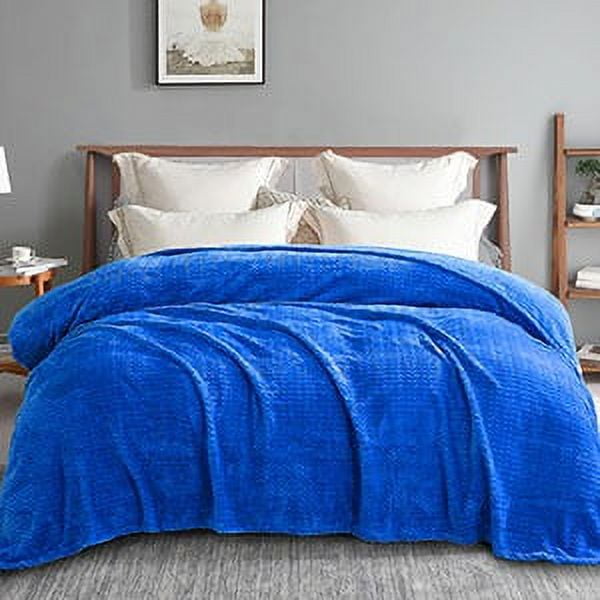 Exclusivo Mezcla Twin Size Jacquard Weave Wave Pattern Flannel Fleece Velvet Plush Bed Blanket as Bedspread/Coverlet/Bed Cover (90" x 66",Cobalt Blue) - Soft, Lightweight, Warm and Cozy