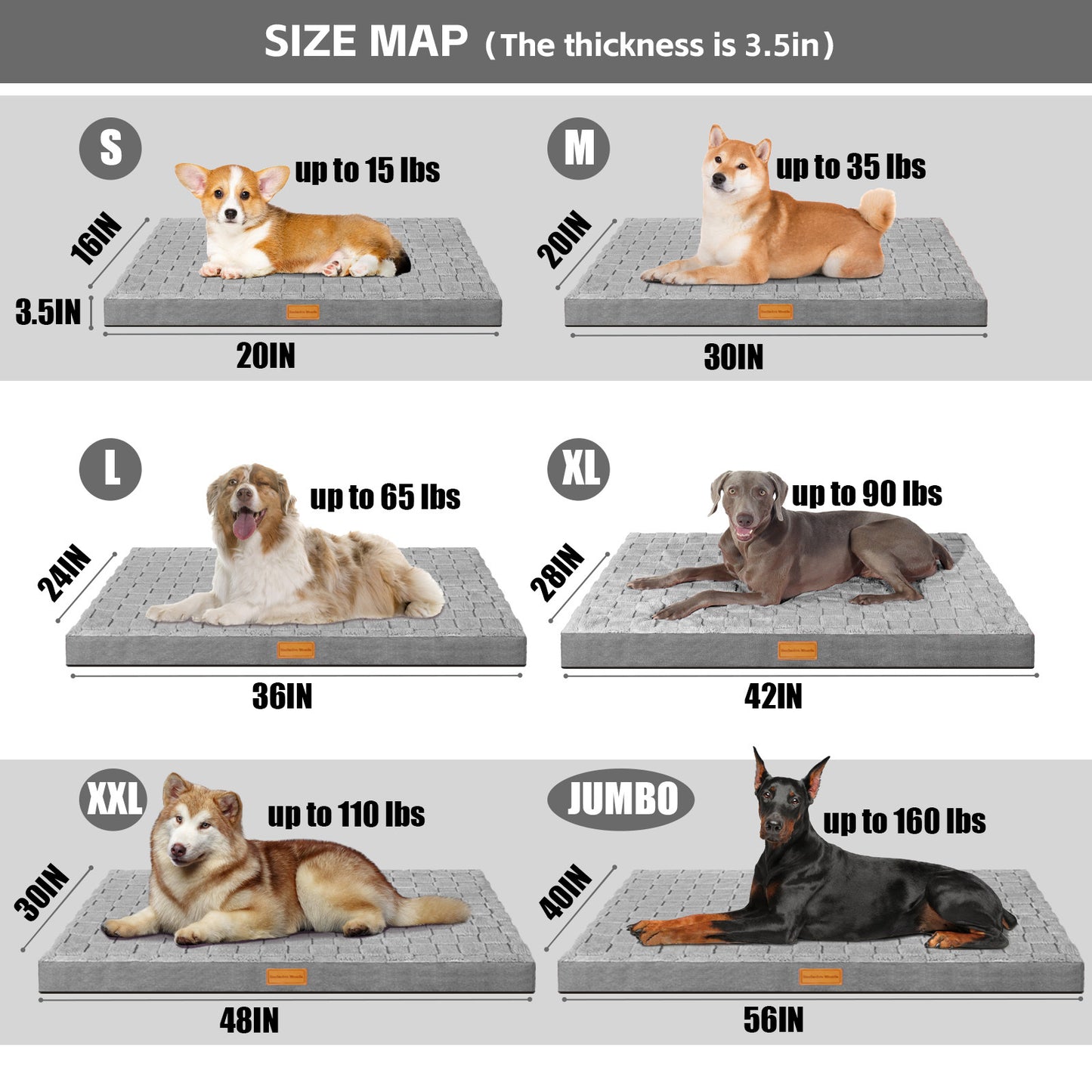 Exclusivo Mezcla Checkered Orthopedic Dog Bed for Medium Dogs 30''X20'', Waterproof Removable Washable Cover, Egg Crate Foam Pet Bed Mat, Grey