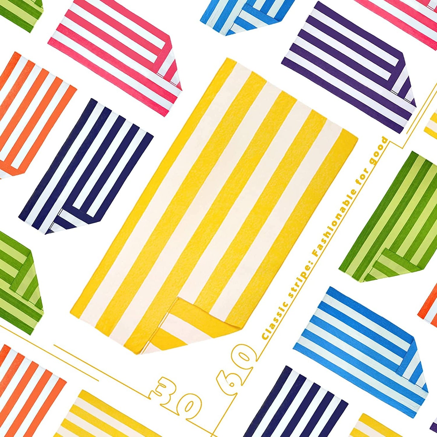 Exclusivo Mezcla 2 Pack Microfiber Cabana Striped Large Beach Towel for Adults (Yellow, 30" x 60")- Soft, Quick Dry, Absorbent, and Plush