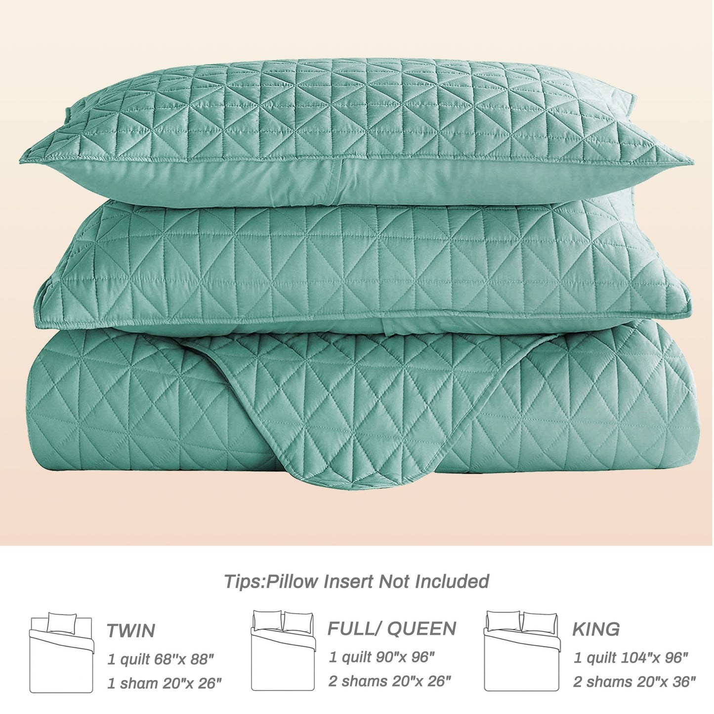 Exclusivo Mezcla King Size Quilt Bedding Set for All Seasons, Lightweight Soft Green Quilts King Size Bedspreads Coverlets Bed Cover with Geometric Stitched Pattern, (1 Quilt, 2 Pillow Shams)