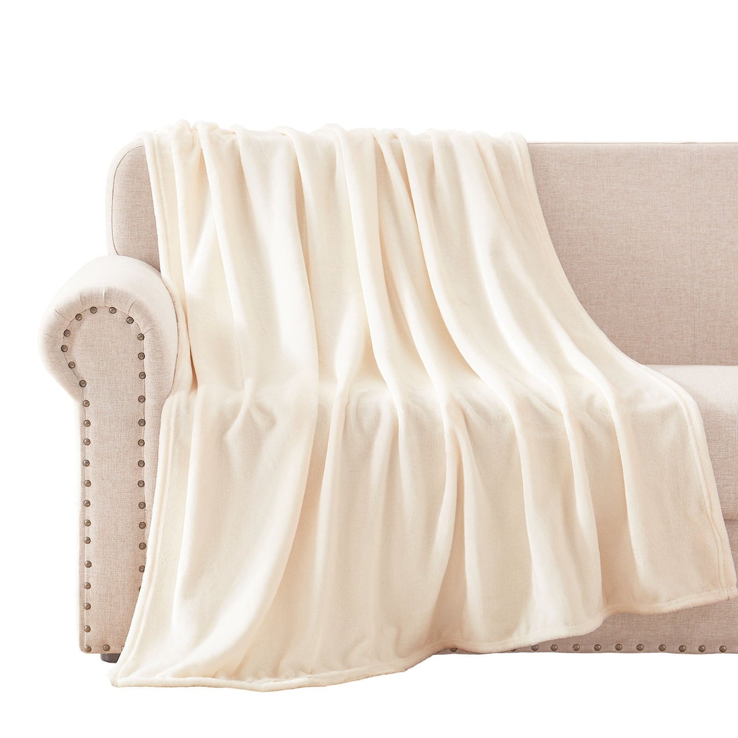 Exclusivo Mezcla Fleece Throw Blanket for Couch/Sofa/Bed,Plush Soft Blankets and Throws,Lightweight and Cozy-50" x 60" ( Ivory )