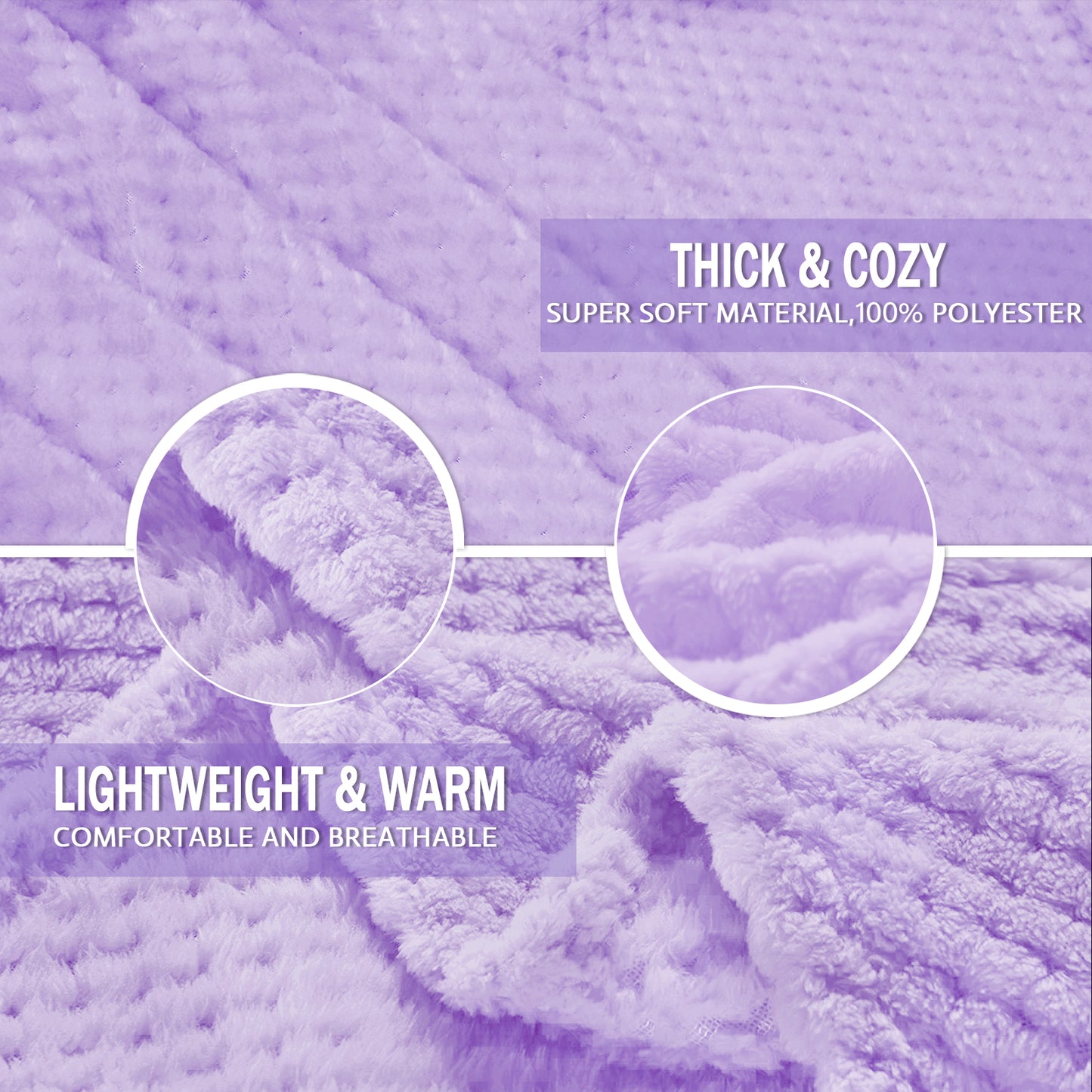 Exclusivo Mezcla Waffle Textured Extra Large Fleece Blanket, Super Soft and Warm Throw Blanket for Couch, Sofa and Bed (Lilac Purple, 50x70 inches)-Cozy, Fuzzy and Lightweight