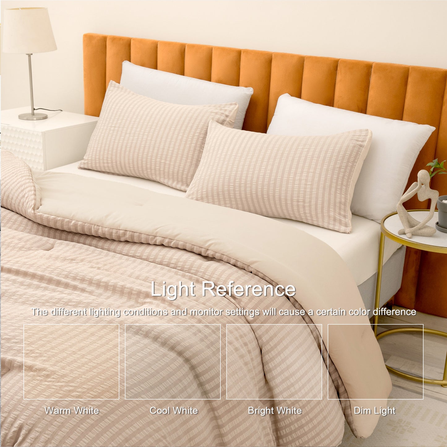 Exclusivo Mezcla 2-Piece Seersucker Twin Comforter Set Brich Beige, Lightweight Soft Striped Pattern All Season Bedding Comforter sets with 1 Pillow Sham