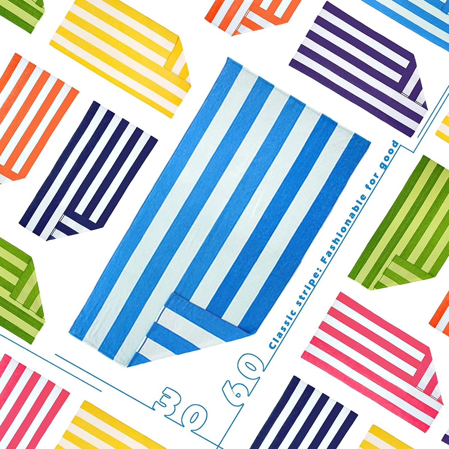 Exclusivo Mezcla 4 Pack Microfiber Cabana Striped Large Beach/Pool/Bath Towel for Adults (Multi-Color, Navy/Purple/Orange/Blue, 30" x 60")?DSoft, Quick Dry, Lightweight and Plus