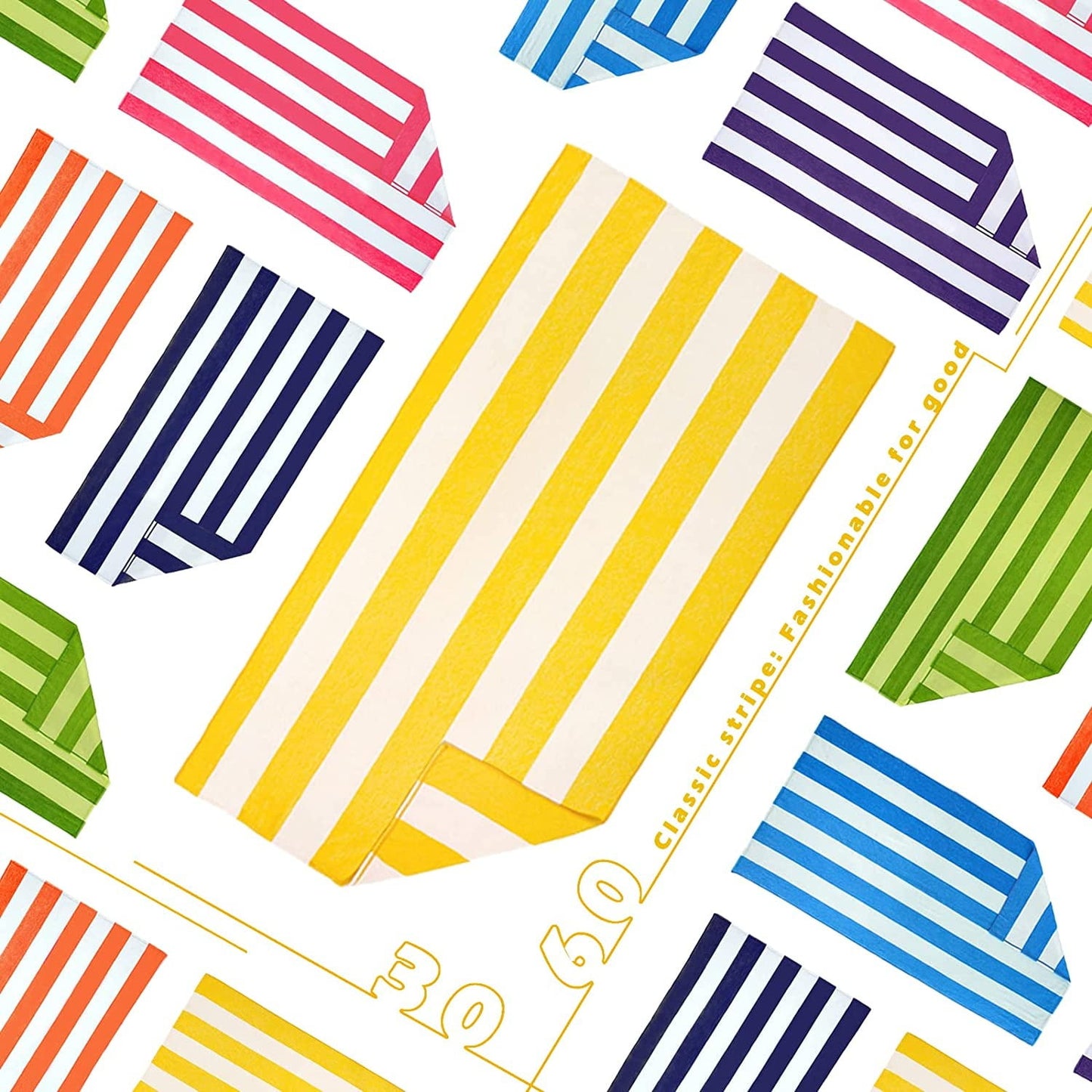Exclusivo Mezcla 4 Pack Microfiber Cabana Striped Large Beach/Pool/Bath Towel for Adults (4 Mixed Color, 30" x 60") - Soft, Quick Dry, Lightweight and Absorbent