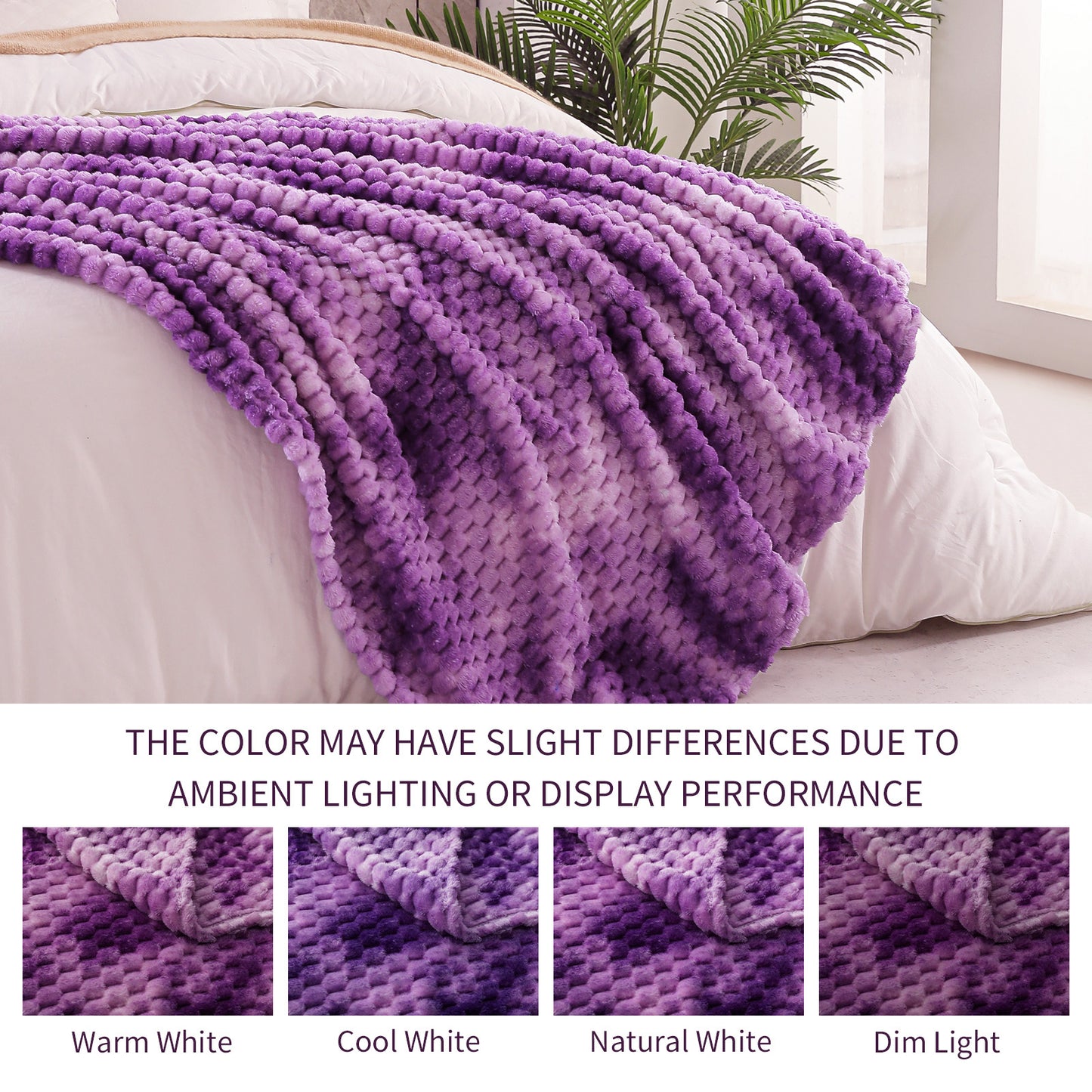 Exclusivo Mezcla King Size Flannel Fleece Blanket, 90x104 Inches Stylish Jacquard Velvet Plush Blanket for Bed, Cozy, Warm, Lightweight and Decorative Purple Blanket