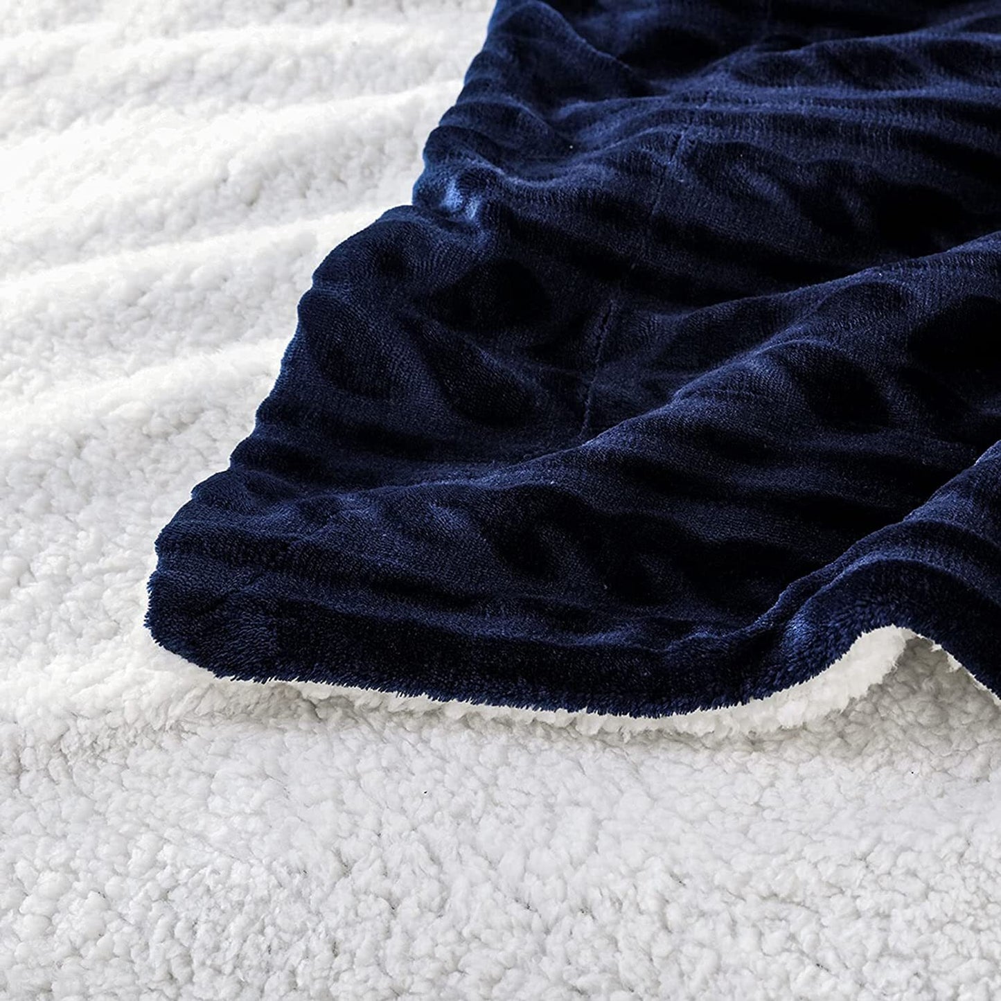 Exclusivo Mezcla Twin Size Sherpa Fleece Bed Blanket, Ultra Soft and Warm Reversible Velvet Blankets for Bed Couch Sofa 90x66 inches, Navy Blue