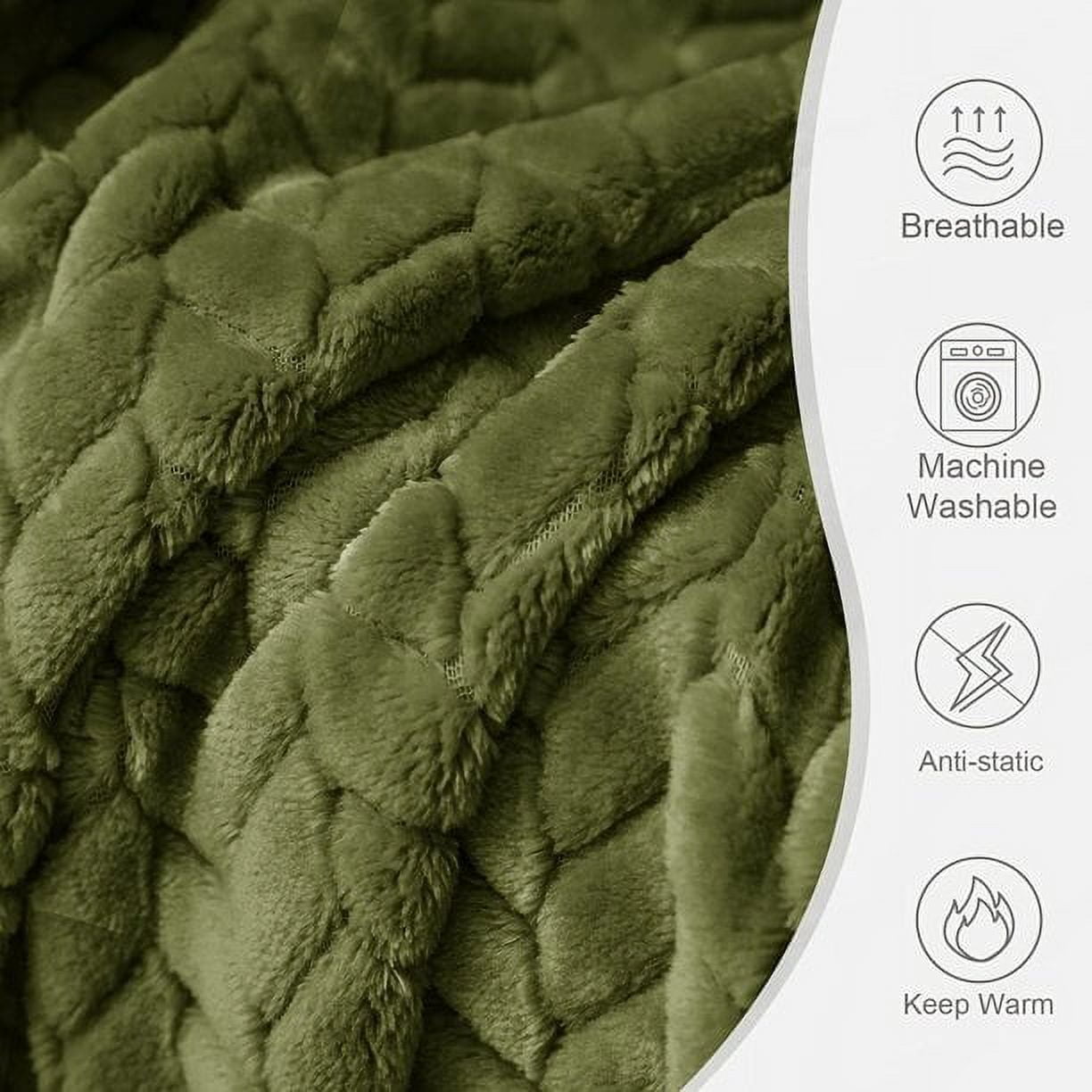 Exclusivo Mezcla Extra Large Flannel Fleece Throw Blanket, 50x70 Inches Leaves Pattern Soft Throw Blanket for Couch, Cozy, Warm, and Lightweight Blanket for Winter, Olive Green Blanket