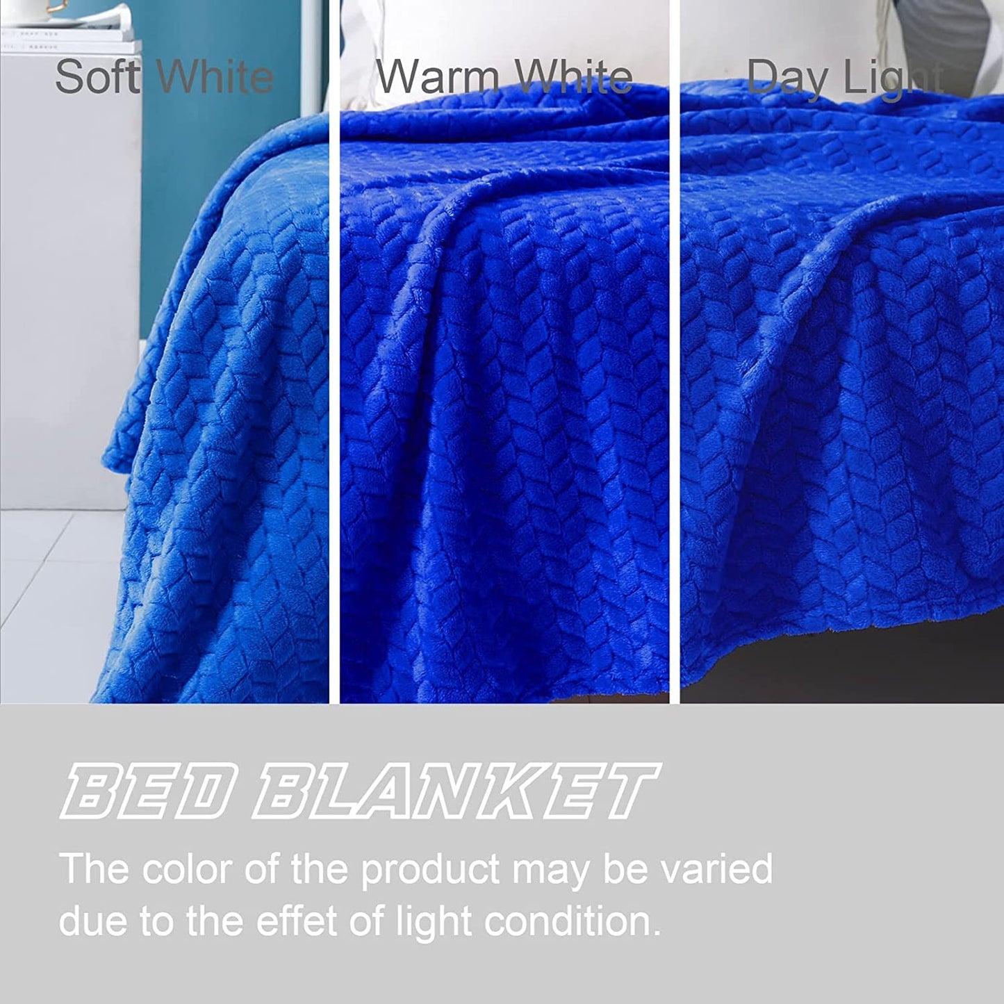 Exclusivo Mezcla King Size Flannel Fleece Blanket, 90x104 Inches Soft Jacquard Weave Leaves Pattern Velvet Plush Blanket for Bed, Cozy, Warm, Lightweight and Decorative Cobalt Blue Blanket