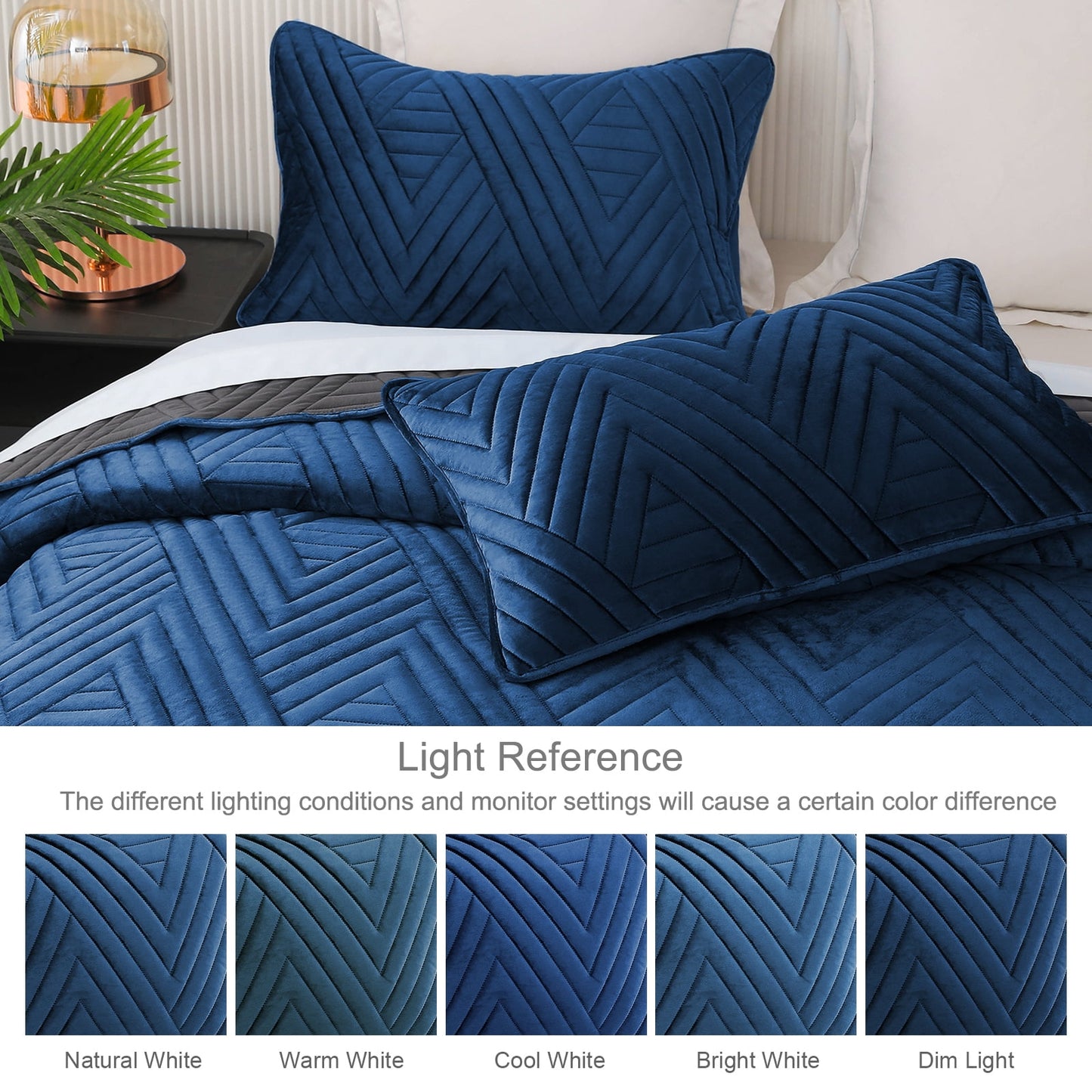 Exclusivo Mezcla Super Plush Velvet Quilts Queen Size with Pillow Shams, Luxury Soft Reversible 3 Piece Bedspreads Coverlet Comforter set for all seasons, Lightweight and Warm, Navy Blue