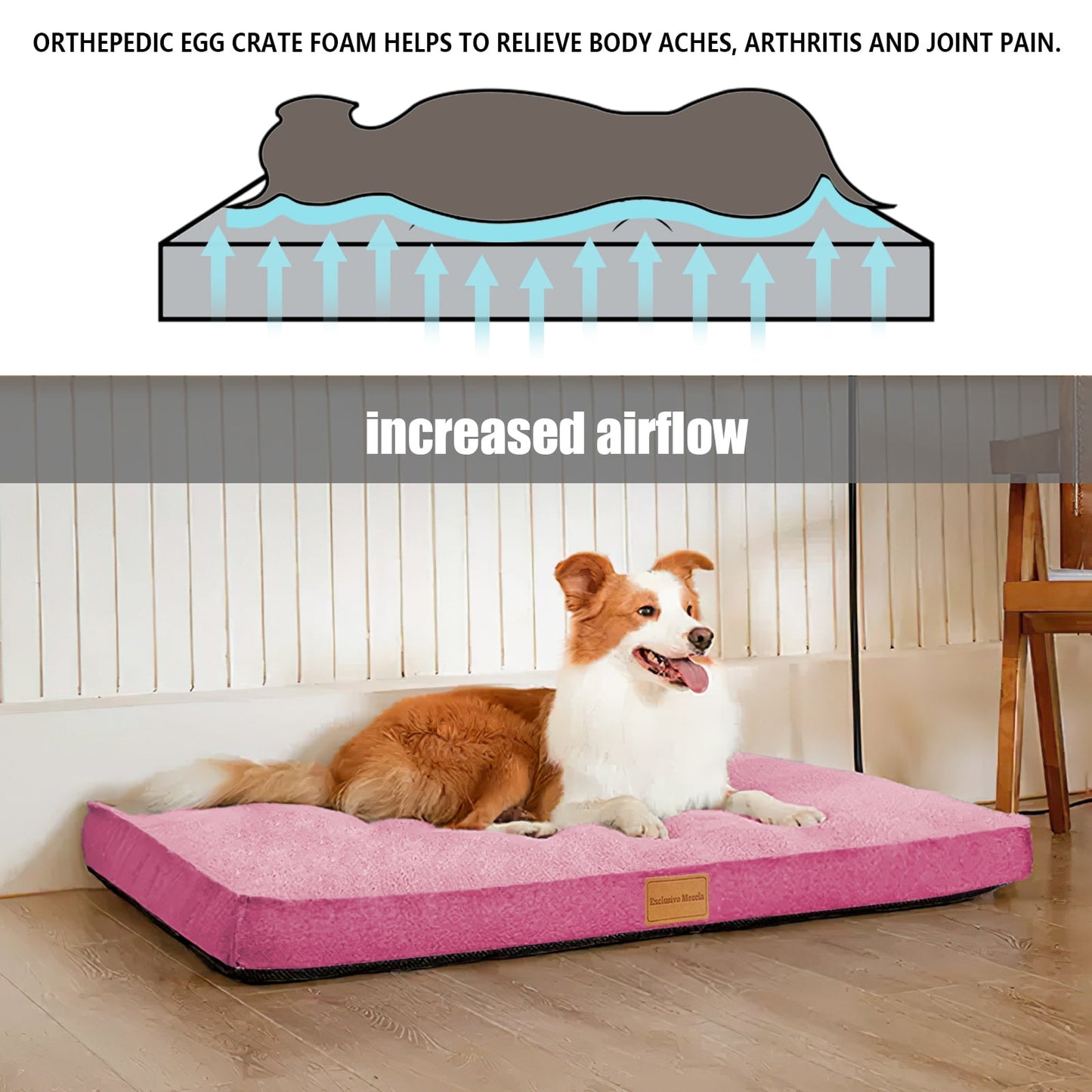 Exclusivo Mezcla Orthopedic Pet Bed for Extra Large Dogs 48"X30", Waterproof Dog Beds with Removable Washable Cover, Pink