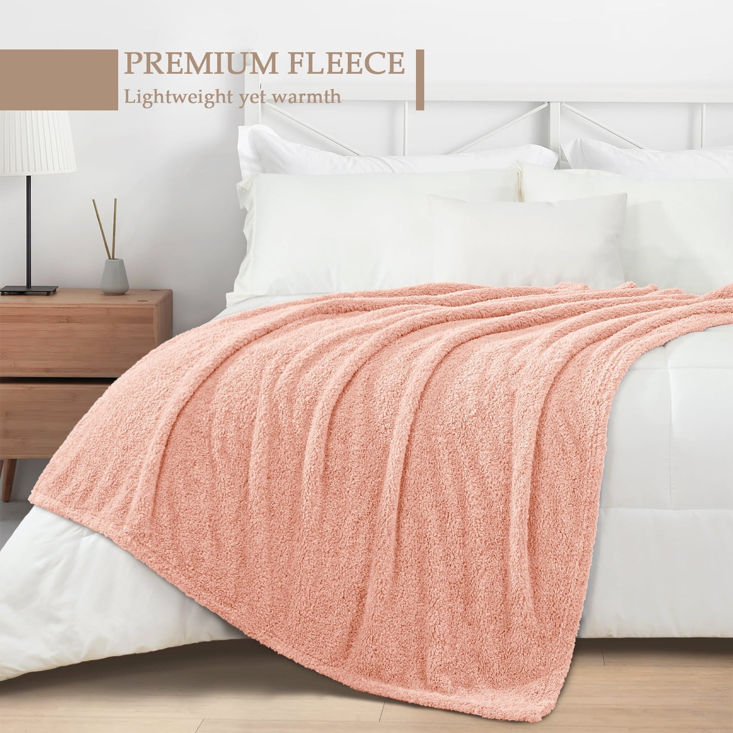 Exclusivo Mezcla Fuzzy Fleece Bed Blanket, Lightweight Fluffy Solid Velvet Blankets Queen Size, Suitable for All Seasons, 90x90 Inches, Light Pink