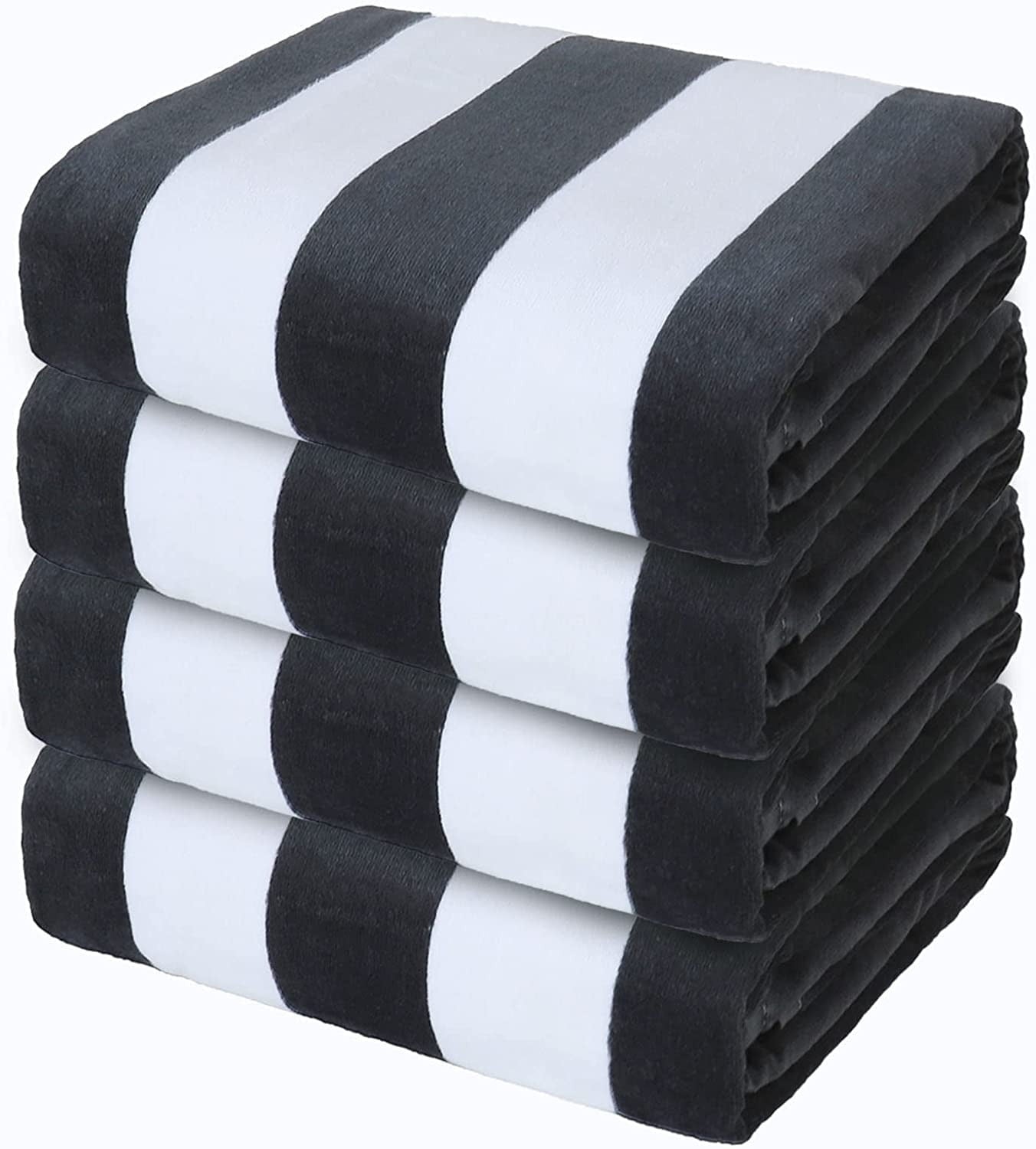 Exclusivo Mezcla 4-Pack Cotton Large Cabana Stripe Beach Towels, Super Absorbent Soft Plush Pool Towel, Bath Towel (Charcoal Grey, 30"x60")