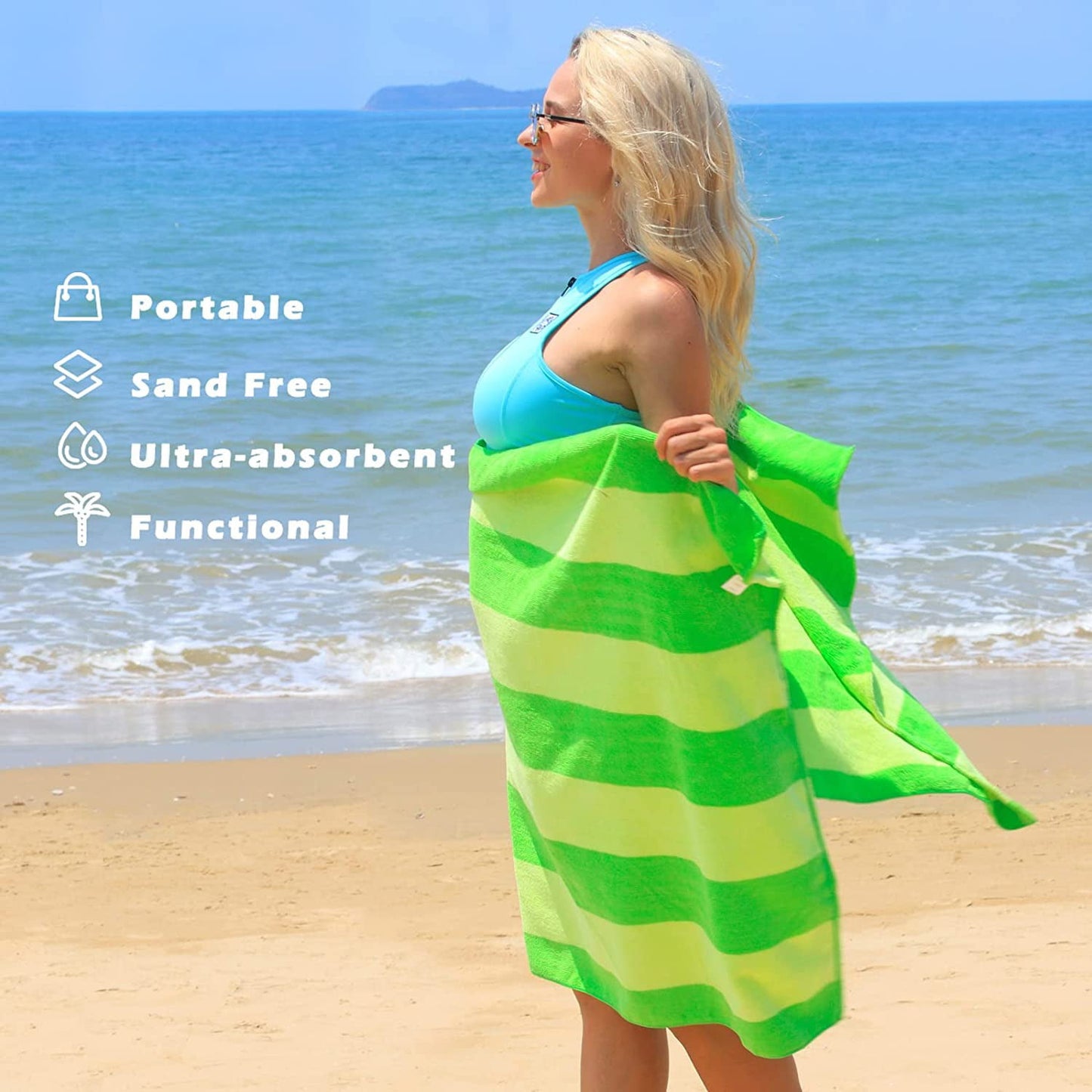 Exclusivo Mezcla 4 Pack Microfiber Cabana Striped Large Beach/Pool/Bath Towel for Adults (4 Mixed Color, 30" x 60") - Soft, Quick Dry, Lightweight and Absorbent
