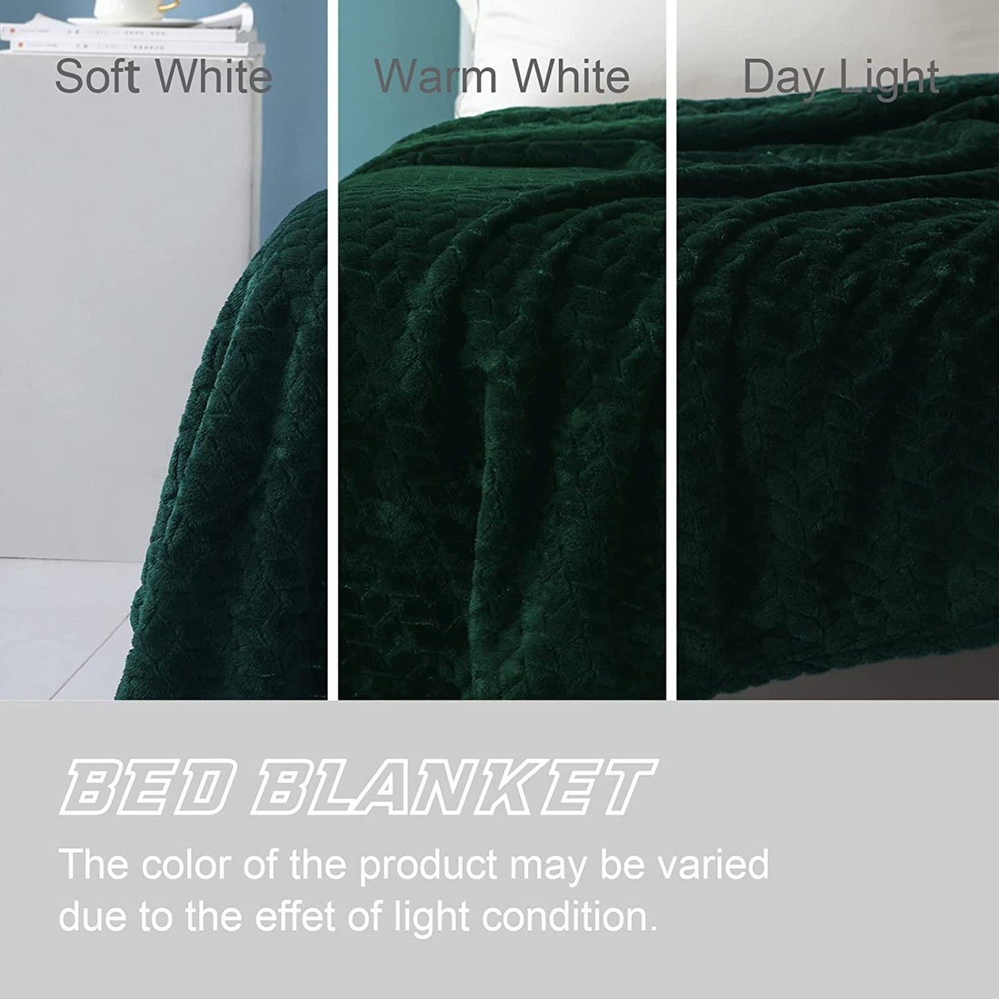 Exclusivo Mezcla King Size Jacquard Weave Leaves Pattern Flannel Fleece Velvet Plush Bed Blanket for Couch Bed Sofa (90" x 104", Forest Green) - Soft, Lightweight, Warm and Cozy