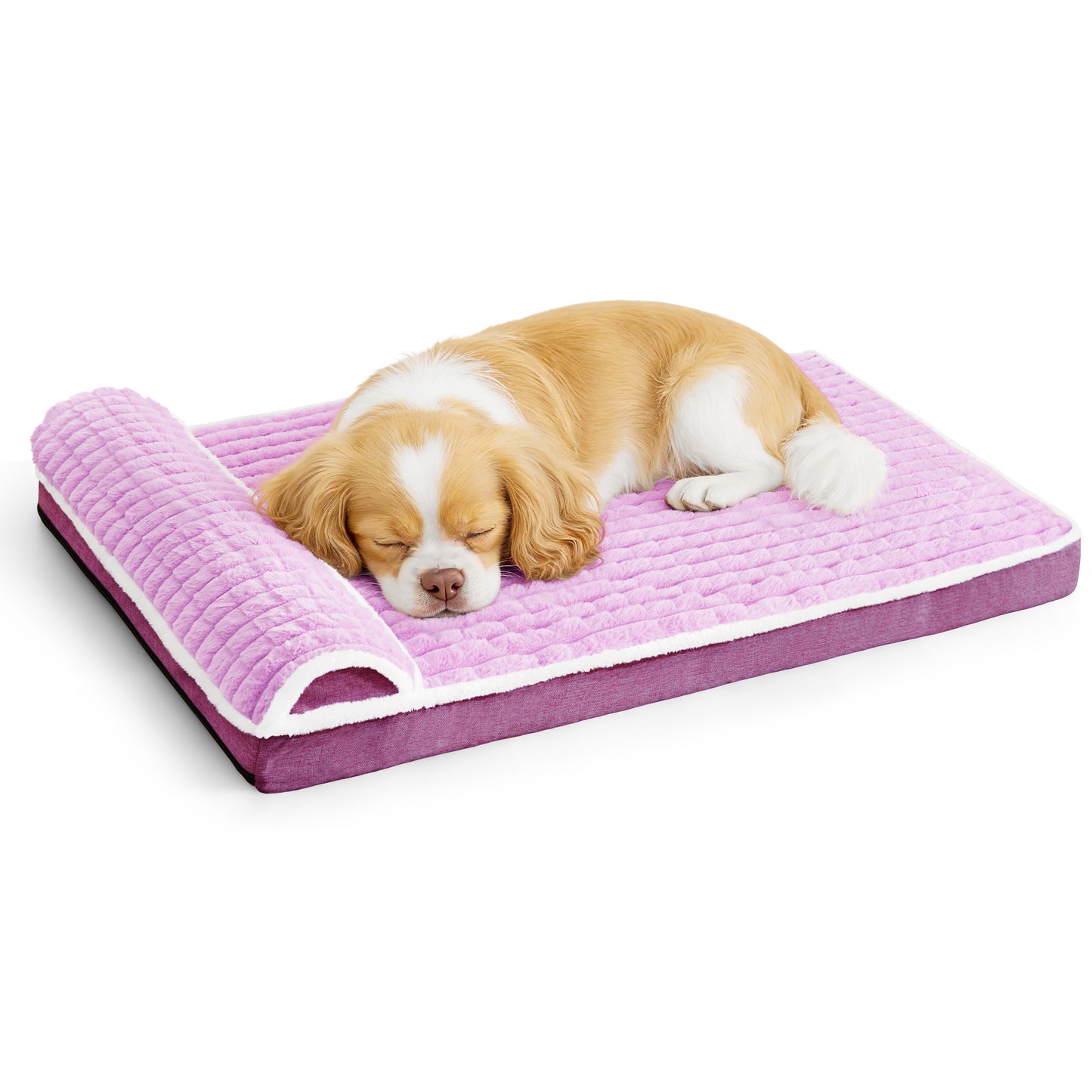 Exclusivo Mezcla Orthopedic Dog Bed with Head Pillow for Small and Medium Dogs, Removable and Machine-Washable Cover, 30"X20", Purple