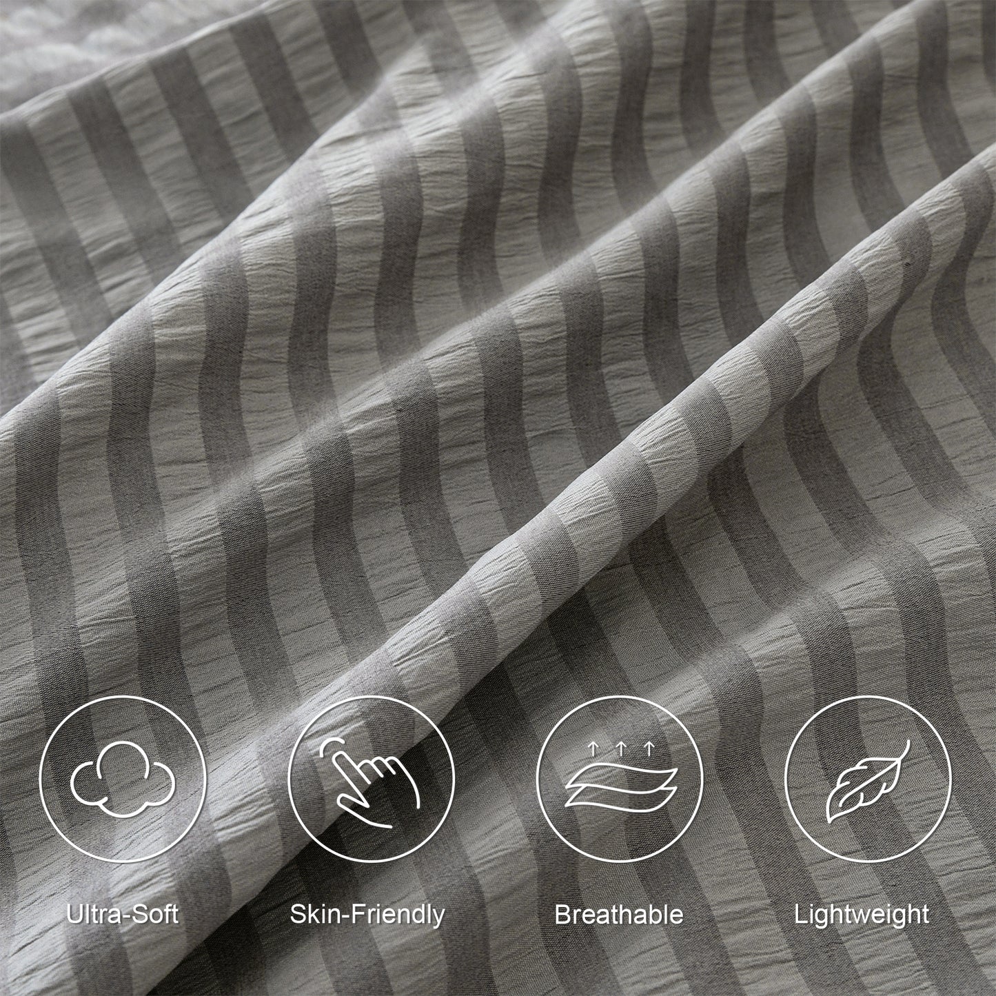 Exclusivo Mezcla 2-Piece Seersucker Twin Comforter Set Grey, Lightweight Soft Striped Pattern All Season Bedding Comforter sets with 1 Pillow Sham