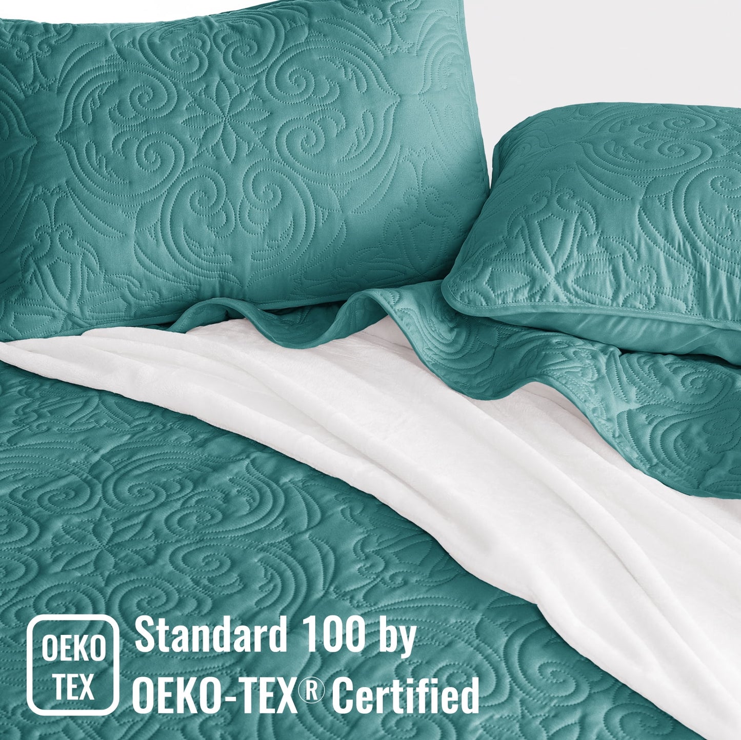 Exclusivo Mezcla King Quilt Bedding Set, Lightweight Vintage King Size Quilts with Pillow Shams, Soft Bedspreads Coverlets for All Seasons, (104"x96", Teal)