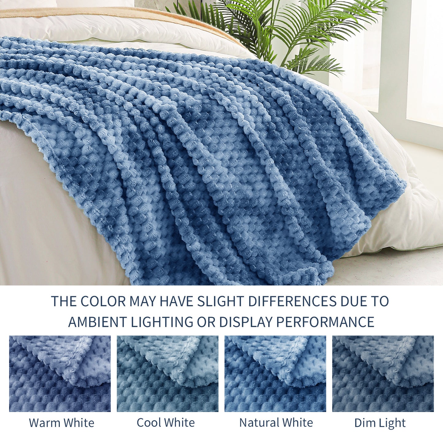 Exclusivo Mezcla Twin Size Flannel Fleece Blanket, 60x80 Inches Stylish Jacquard Velvet Plush Blanket for Bed, Cozy, Warm, Lightweight and Decorative Stone Blue Blanket