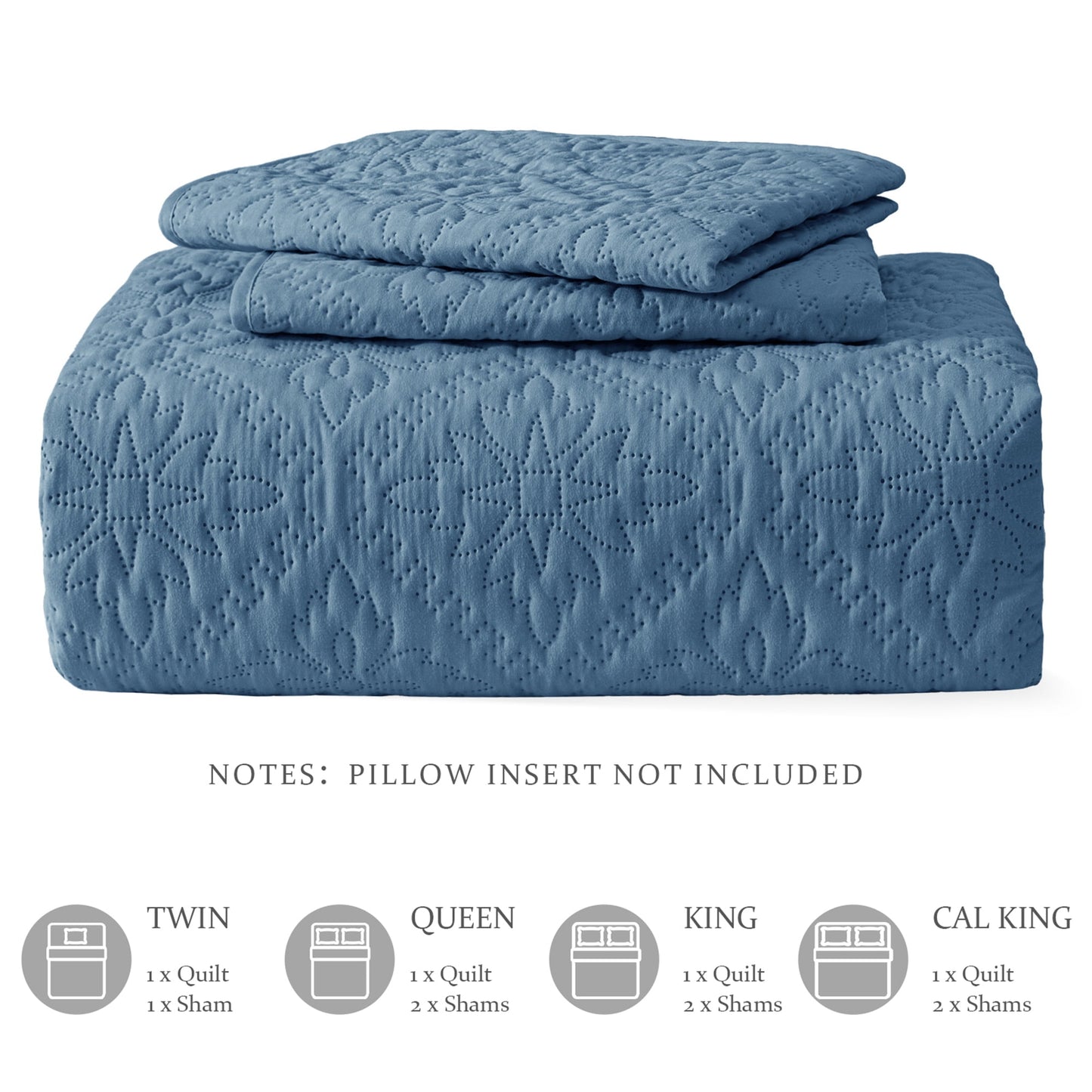 Exclusivo Mezcla King Quilt Bedding Set, Lightweight Soft Bedspreads Coverlets with 2 Pillow Shams, Modern Bluish Grey Oversized Quilts King Size for All Seasons