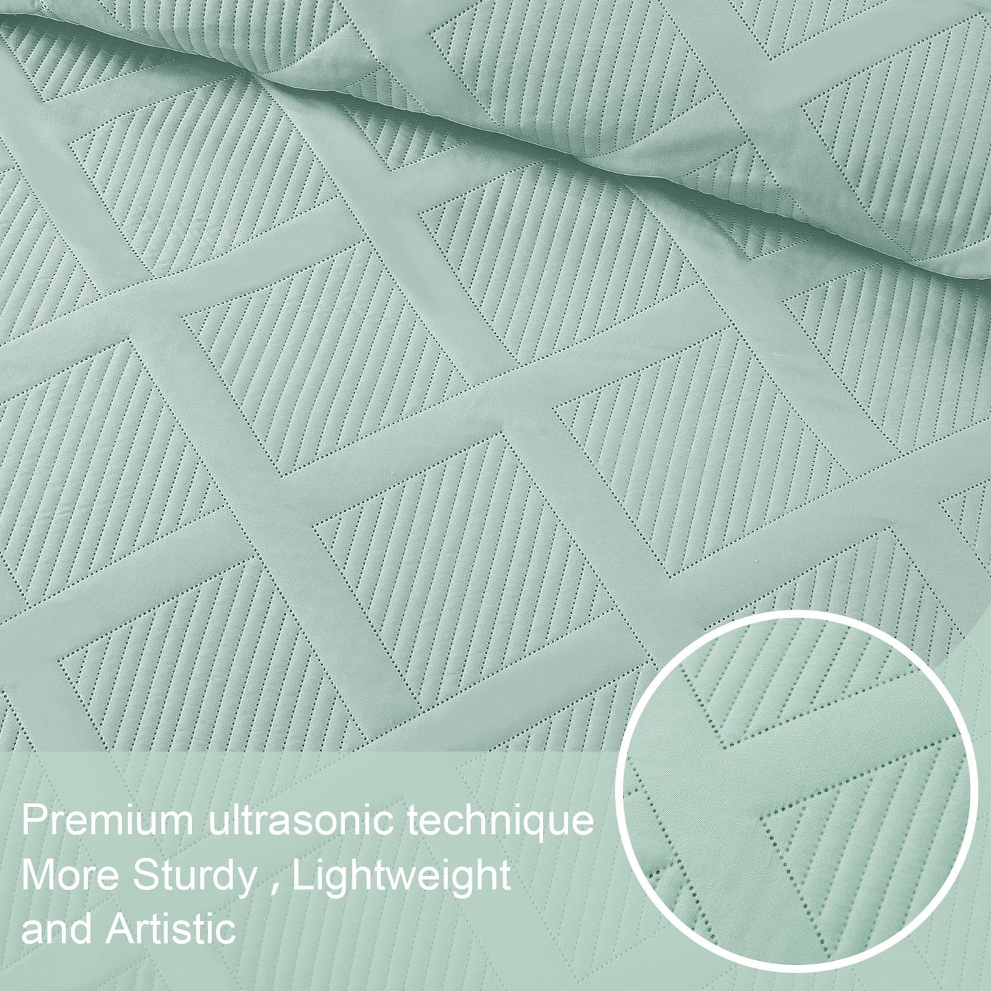 Exclusivo Mezcla Ultrasonic California King Quilt Set, 3-Piece Lightweight Bedspreads Modern Striped Coverlet, Mint Green