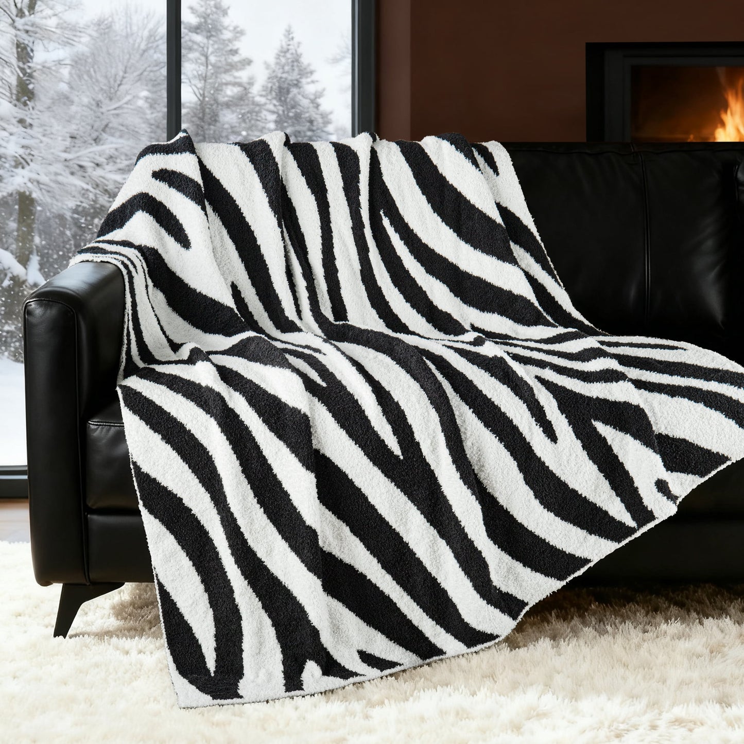 Exclusivo Mezcla Checkered Knit Throw Blanket, Ultra Soft Cozy Fluffy Blankets, Lightweight Fuzzy Plush Throw for Couch and Bed, Black and White, 50"x60"