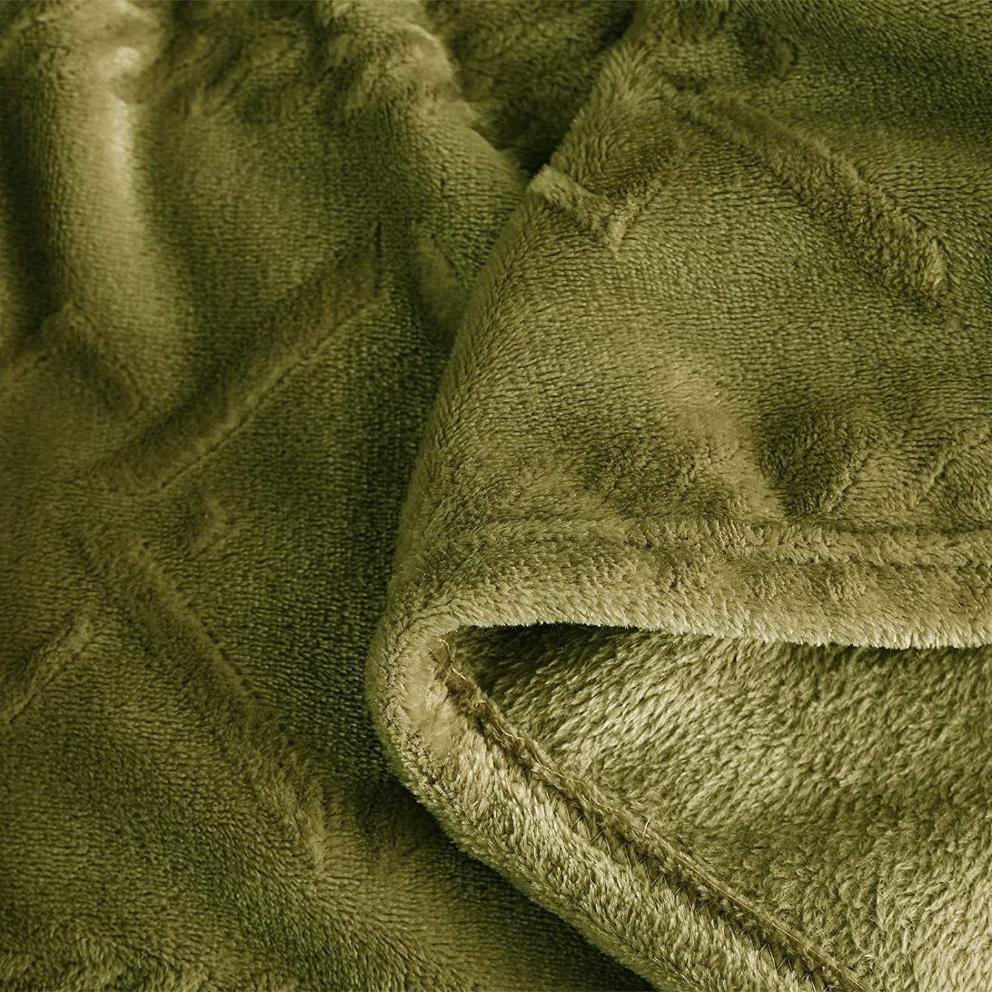 Exclusivo Mezcla Queen Size Soft Bed Blanket, Warm Fuzzy Luxury Bed Blankets, Decorative Geometry Pattern Plush Throw Blanket for Bed, 90x90 Inches, Olive Green