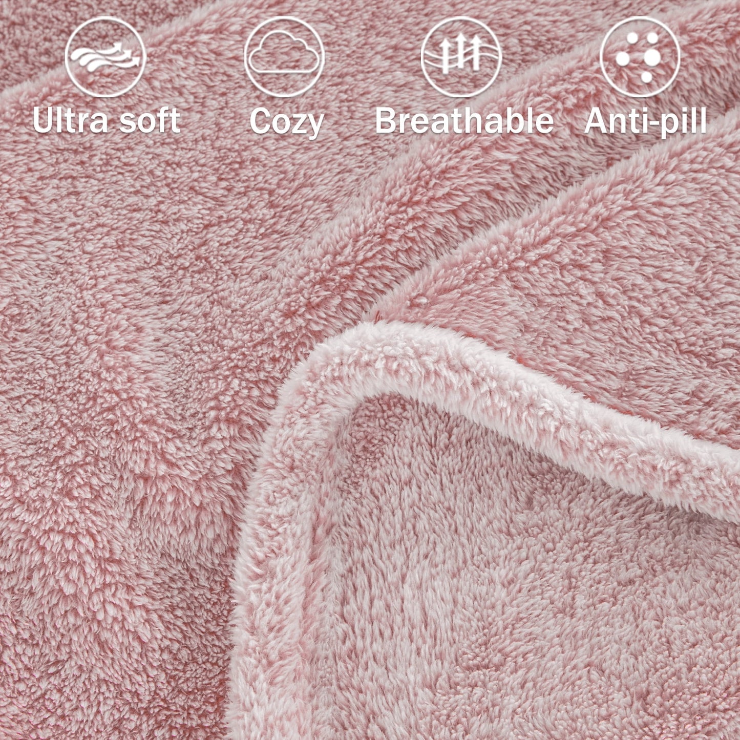 Exclusivo Mezcla Plush Fuzzy Fleece Queen Size Bed Blanket, Super Soft Fluffy and Thick Blankets for Travel Bed and Couch (Mixed Pink, 90x90 inches)