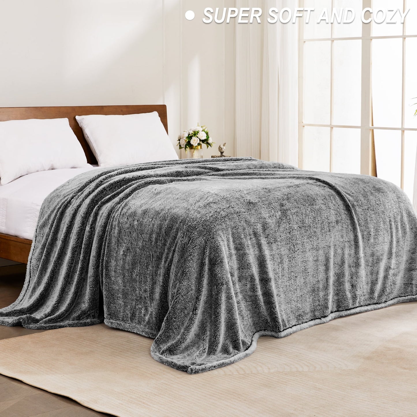 Exclusivo Mezcla Plush Fuzzy Fleece Queen Size Bed Blanket, Super Soft Fluffy and Thick Blankets for Travel Bed and Couch (Mixed Black, 90x90 inches)