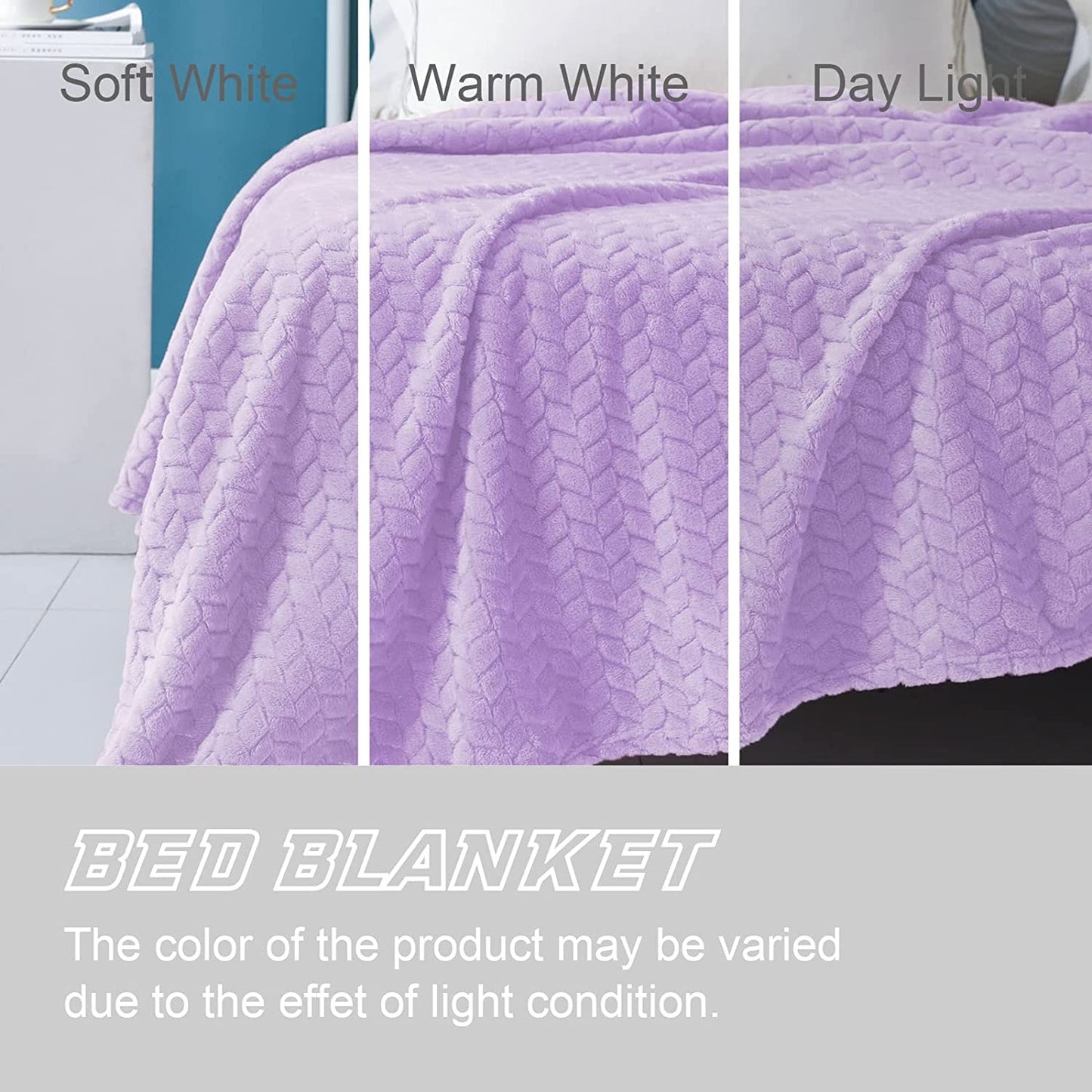 Exclusivo Mezcla Twin Size Flannel Fleece Blanket, 90x66 Inches Soft Jacquard Weave Leaves Pattern Velvet Plush Blanket for Bed, Cozy, Warm, Lightweight and Decorative Lilac Purple Blanket