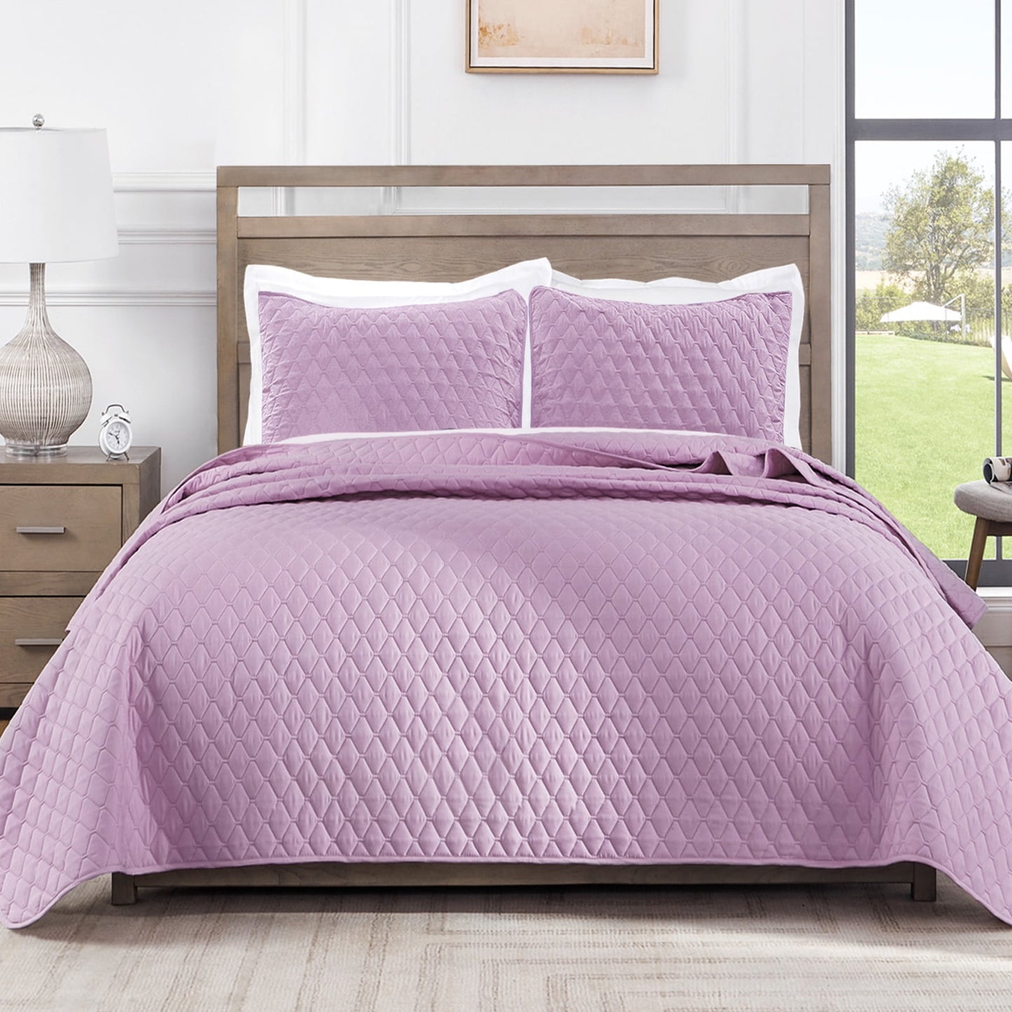 Exclusivo Mezcla Ultrasonic Reversible Full Queen Quilt Bedding Set with Pillow Shams, Lightweight Quilts Queen Size, Soft Bedspreads Bed Coverlets for All Seasons - (Lilac, 90"x96")