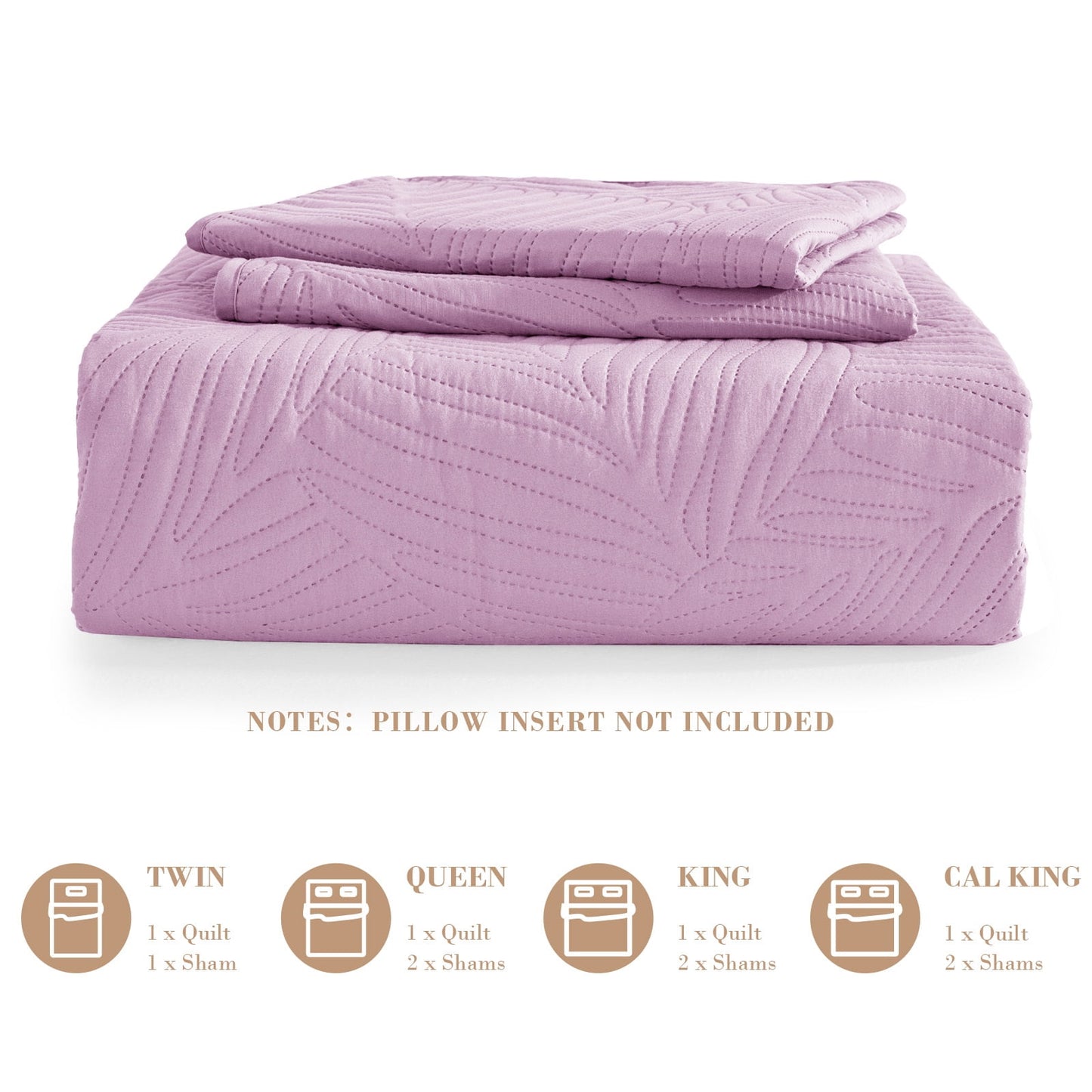 Exclusivo Mezcla Ultrasonic Twin Size Quilt Set Lilac, 2 Pieces Lightweight Bedspread Leaf Pattern Bed Cover Soft Microfiber Coverlet Bedding Set for All Seasons