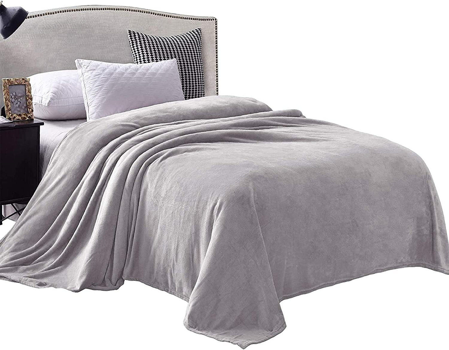 Exclusivo Mezcla King Size Flannel Fleece Velvet Plush Bed Blanket as Bedspread, Coverlet, Bed Cover (90x104 inches, Light Grey) Soft, Lightweight, Warm and Cozy