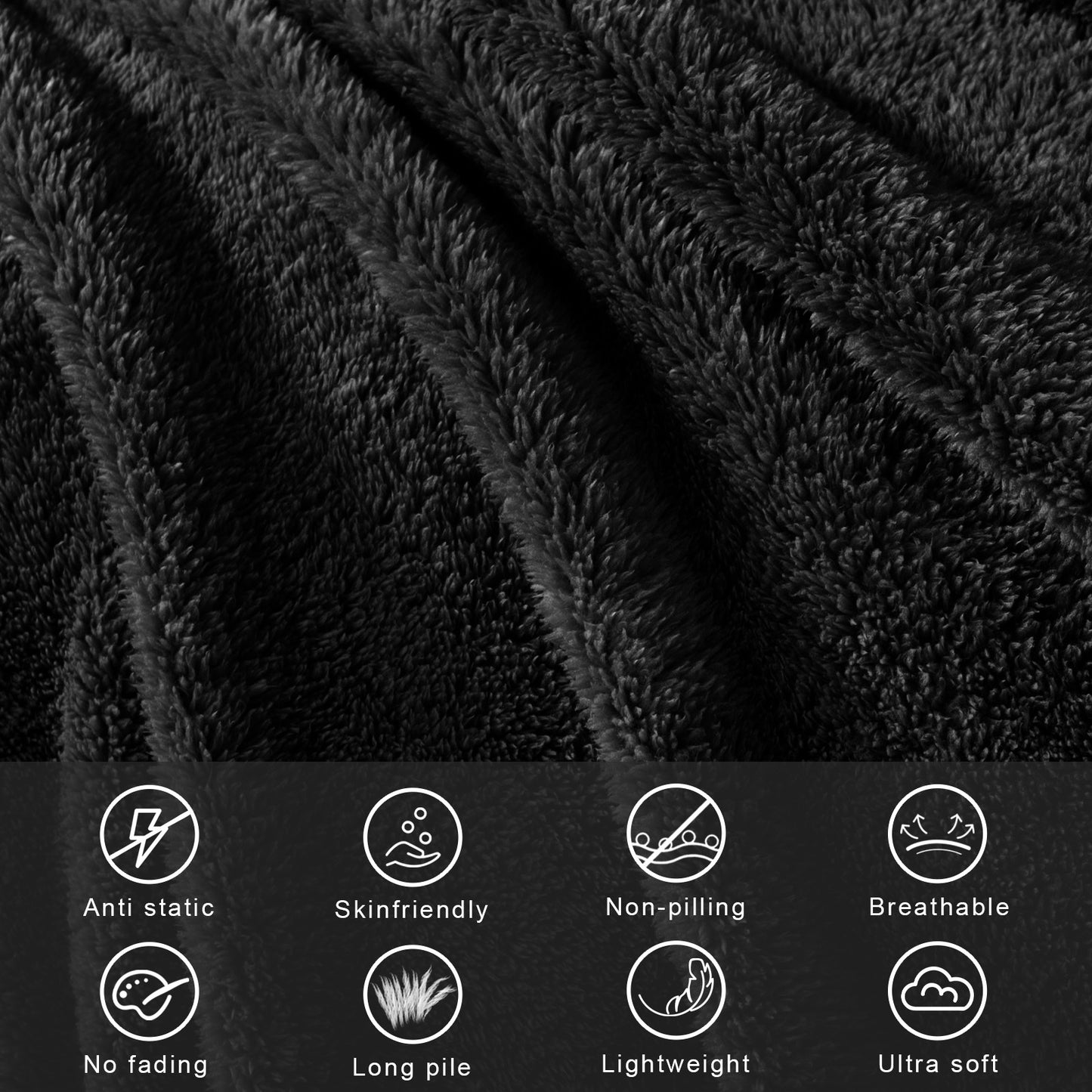 Exclusivo Mezcla Queen Size Flannel Fleece Blanket, Super Soft Velvet Plush Bed Blanket, Fuzzy Cozy Blankets for All Seasons, 90x90 Inches, Black Blanket