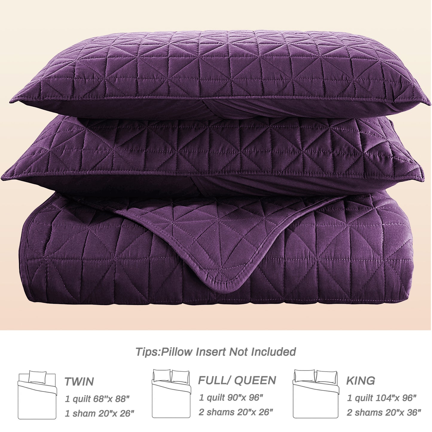 Exclusivo Mezcla Queen Quilt Bedding Set for All Seasons, Lightweight Soft Purple Quilts Queen Size Bedspreads Coverlets Bed Cover with Geometric Stitched Pattern, (1 Quilt, 2 Pillow Shams)