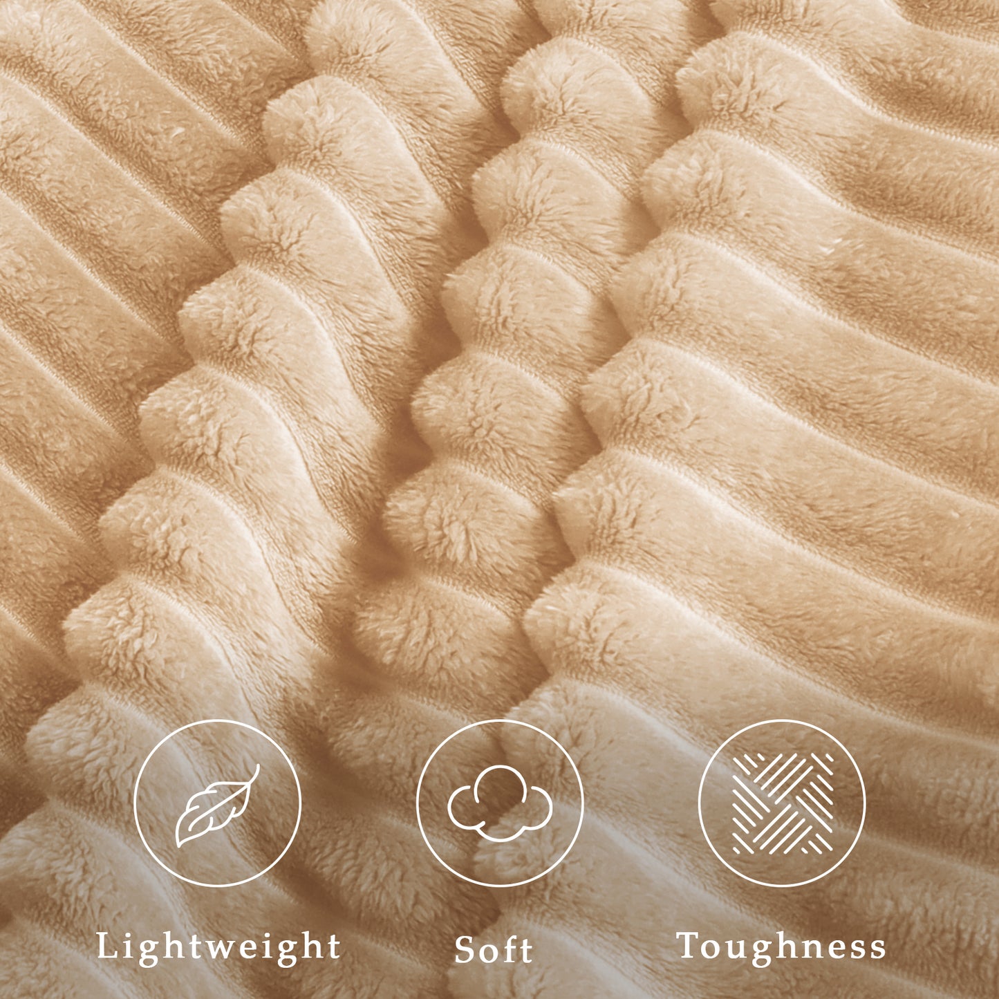 Exclusivo Mezcla King Size Flannel Fleece Blanket, Super Soft 3D Striped Jacquard Bed Blanket, Lightweight Fuzzy Cozy Blankets for All Seasons, 90x104 Inches, Beige Blanket