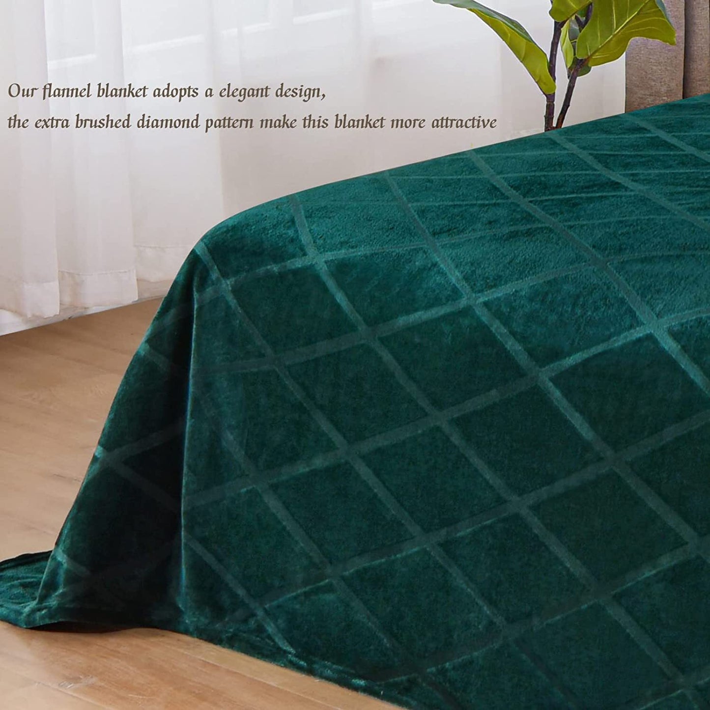 Exclusivo Mezcla King Size Flannel Fleece Blanket, 90x104 Inches Soft Diamond Geometry Pattern Velvet Plush Blanket for Bed, Cozy, Warm, Lightweight and Decorative Forest Green Blanket