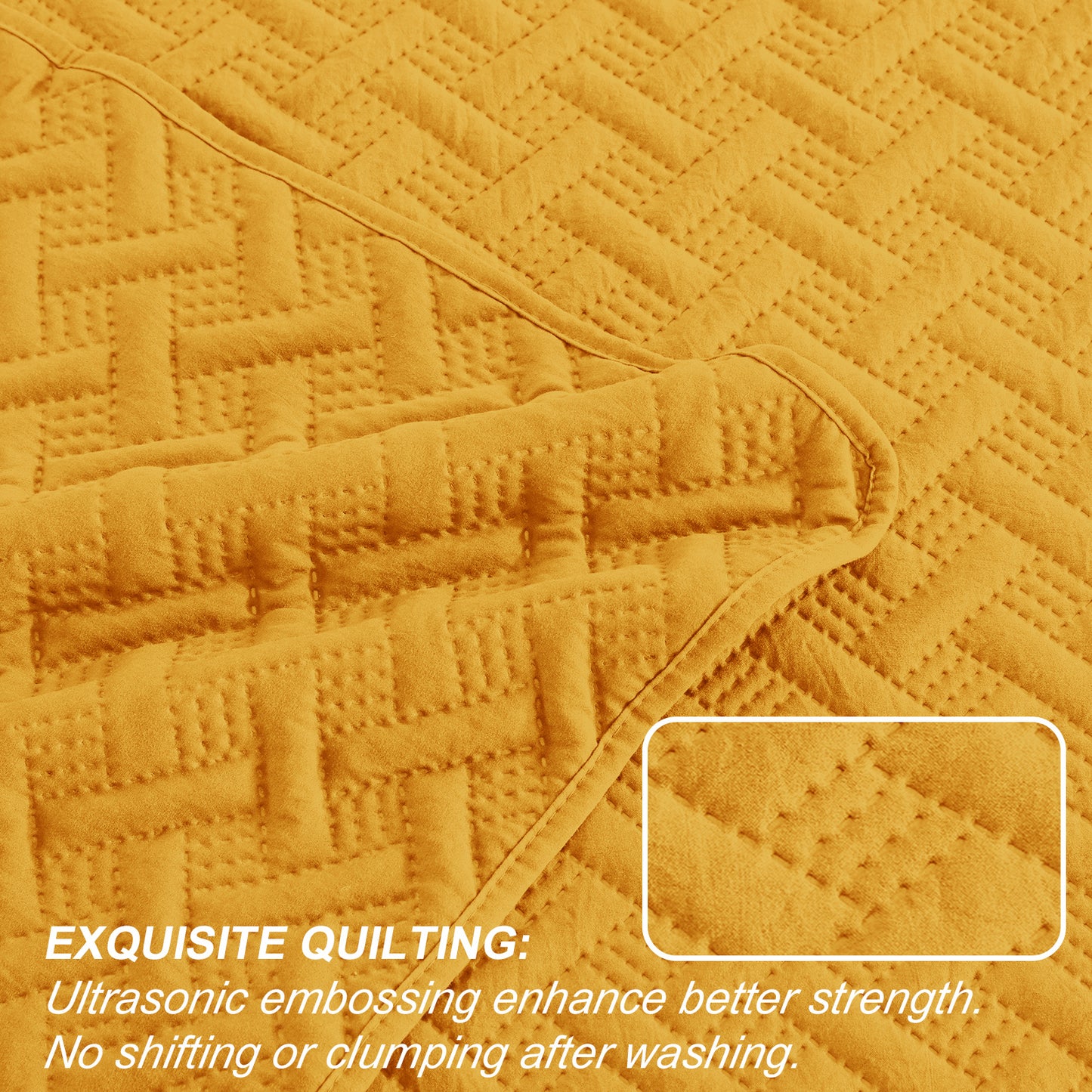 Exclusivo Mezcla 3-Piece Yellow Queen Size Quilt Set, Weave Pattern Ultrasonic Lightweight and Soft Quilts/Bedspreads/Coverlets/Bedding Set (1 Quilt, 2 Pillow Shams) for All Seasons