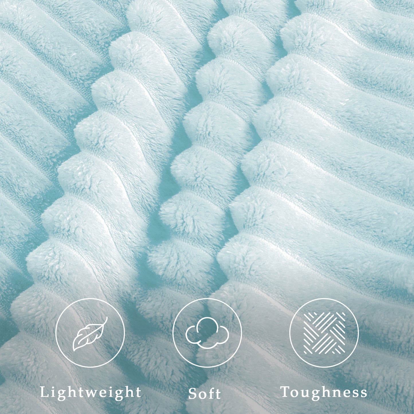 Exclusivo Mezcla Queen Size Flannel Fleece Blanket, Super Soft 3D Striped Jacquard Bed Blanket, Lightweight Fuzzy Cozy Blankets for All Seasons, 90x90 Inches, Light Blue Blanket