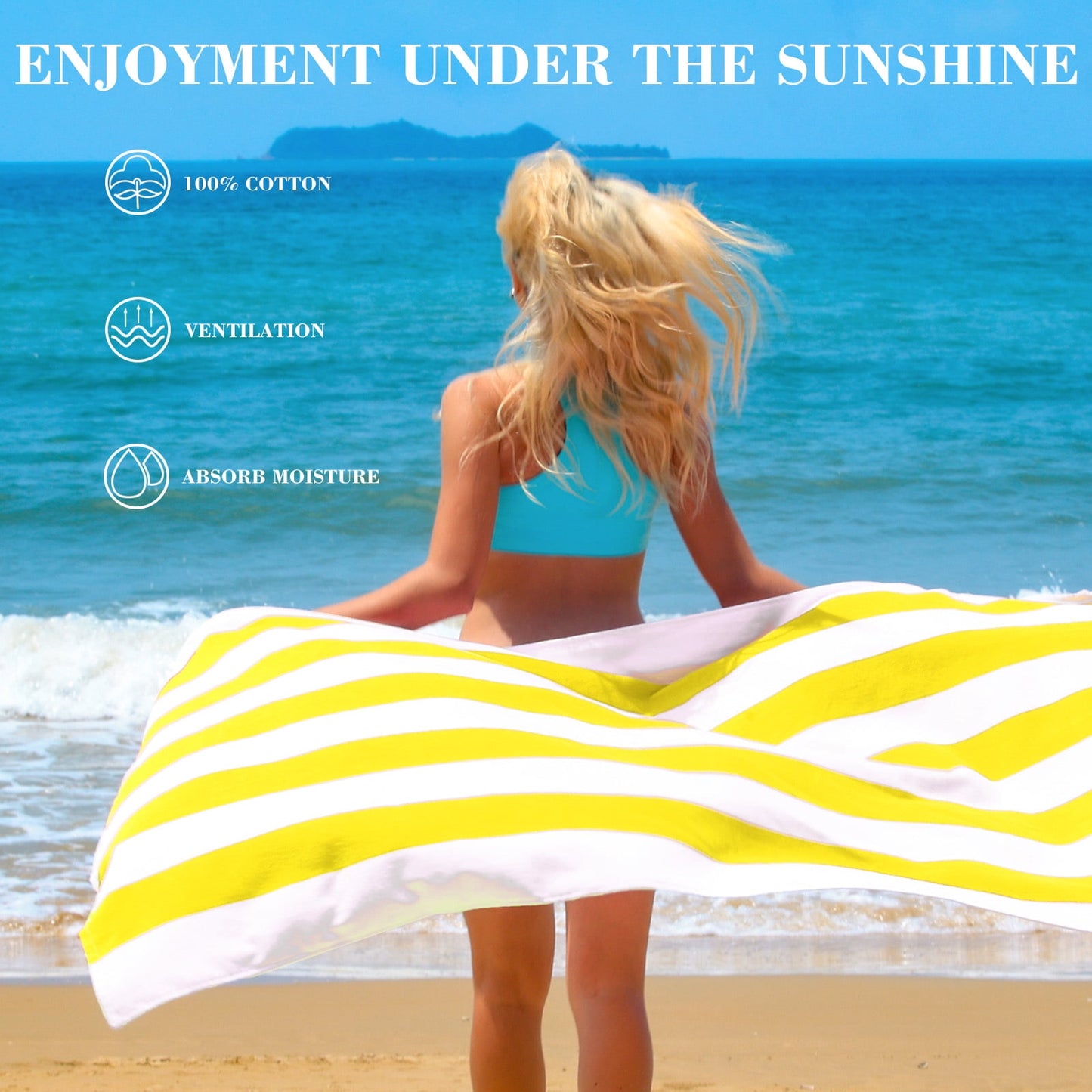 Exclusivo Mezcla 2-Pack Cotton Large Cabana Stripe Beach Towels, Super Absorbent Soft Plush Pool Towel, Bath Towel (Yellow, 30"x60")