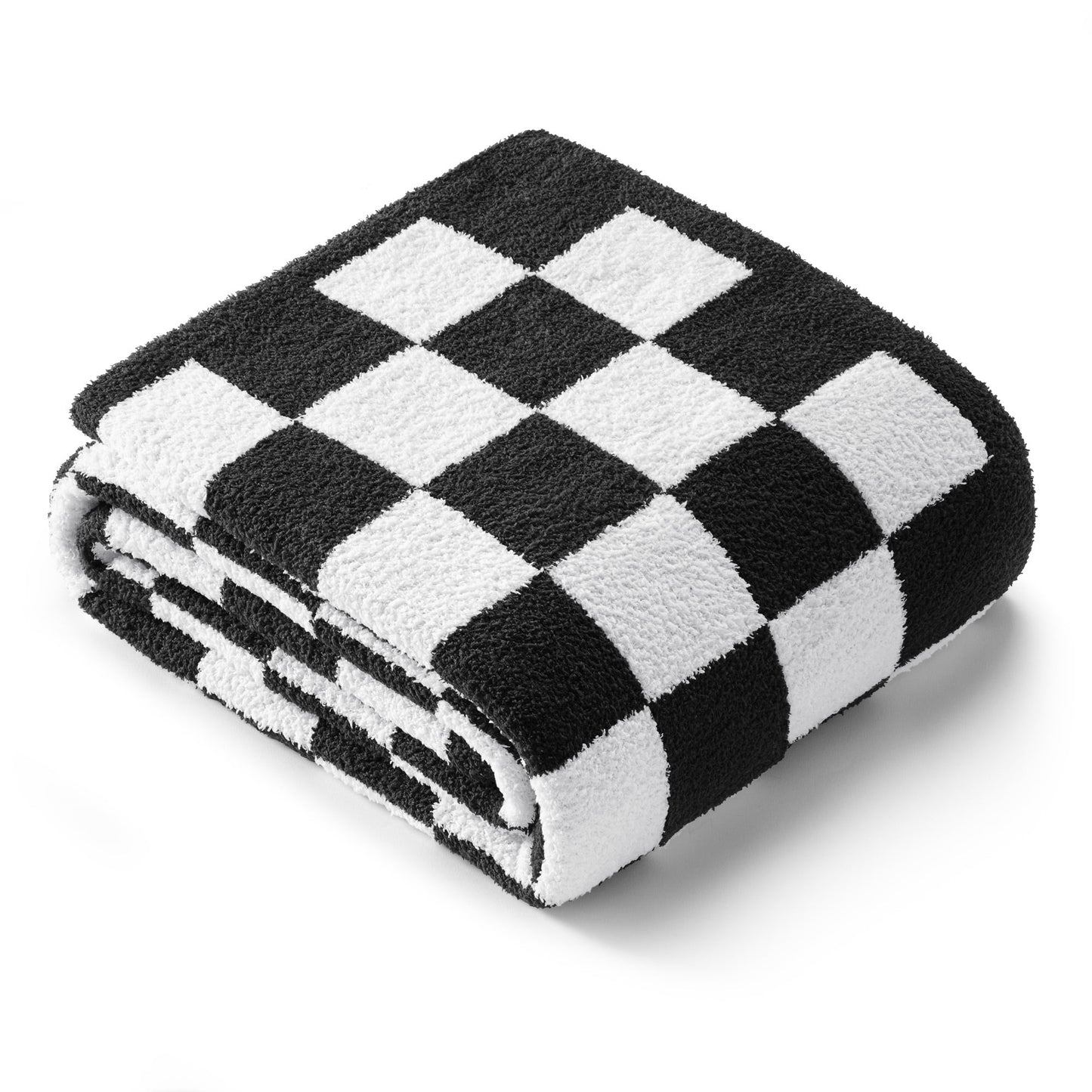 Exclusivo Mezcla Checkered Knit Throw Blanket, Ultra Soft Cozy Fluffy Checkerboard Blankets, Lightweight Fuzzy Plush Throw for Couch and Bed, Black, 50"x60"