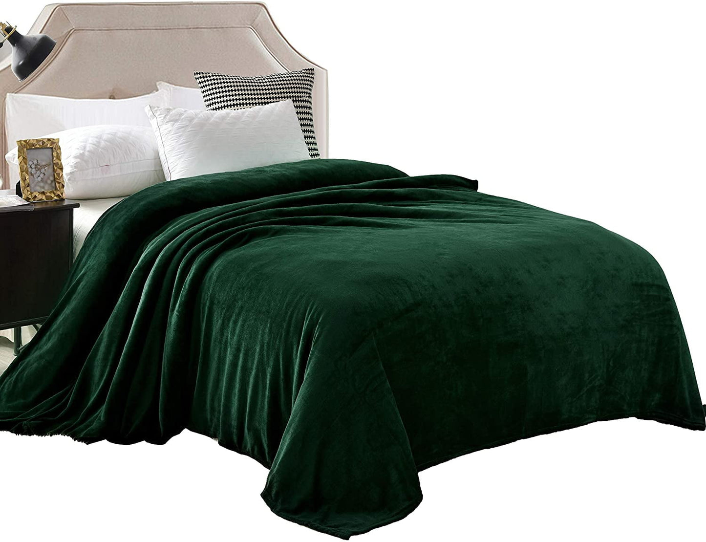 Exclusivo Mezcla Queen Size Velvet Flannel Fleece Plush Queen Size Bed Blanket as Bedspread/Coverlet/Bed Cover (90" x 90", Forest Green) - Soft, Lightweight, Warm and Cozy