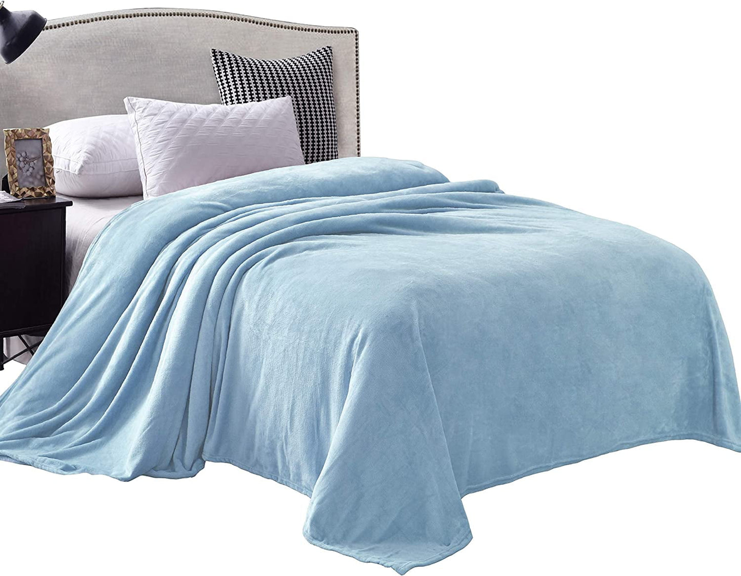 Exclusivo Mezcla Queen Size Flannel Fleece Velvet Plush Bed Blanket as Bedspread, Coverlet, Bed Cover (90x90 inches, Ice Blue) Soft, Lightweight, Warm and Cozy