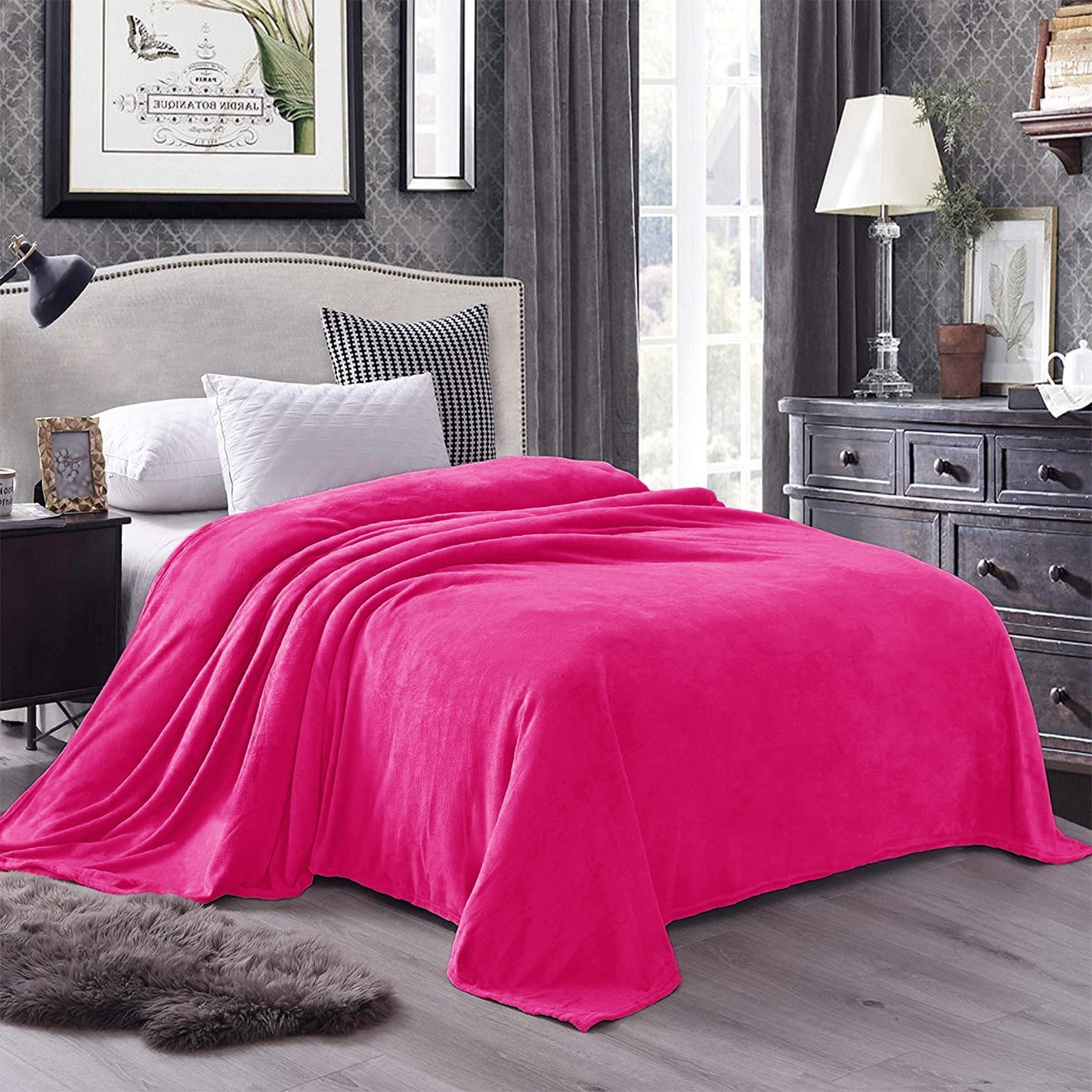 Exclusivo Mezcla Queen Size Flannel Fleece Velvet Plush Bed Blanket as Bedspread, Coverlet, Bed Cover (90x90 inches, Hot Pink) Soft, Lightweight, Warm and Cozy