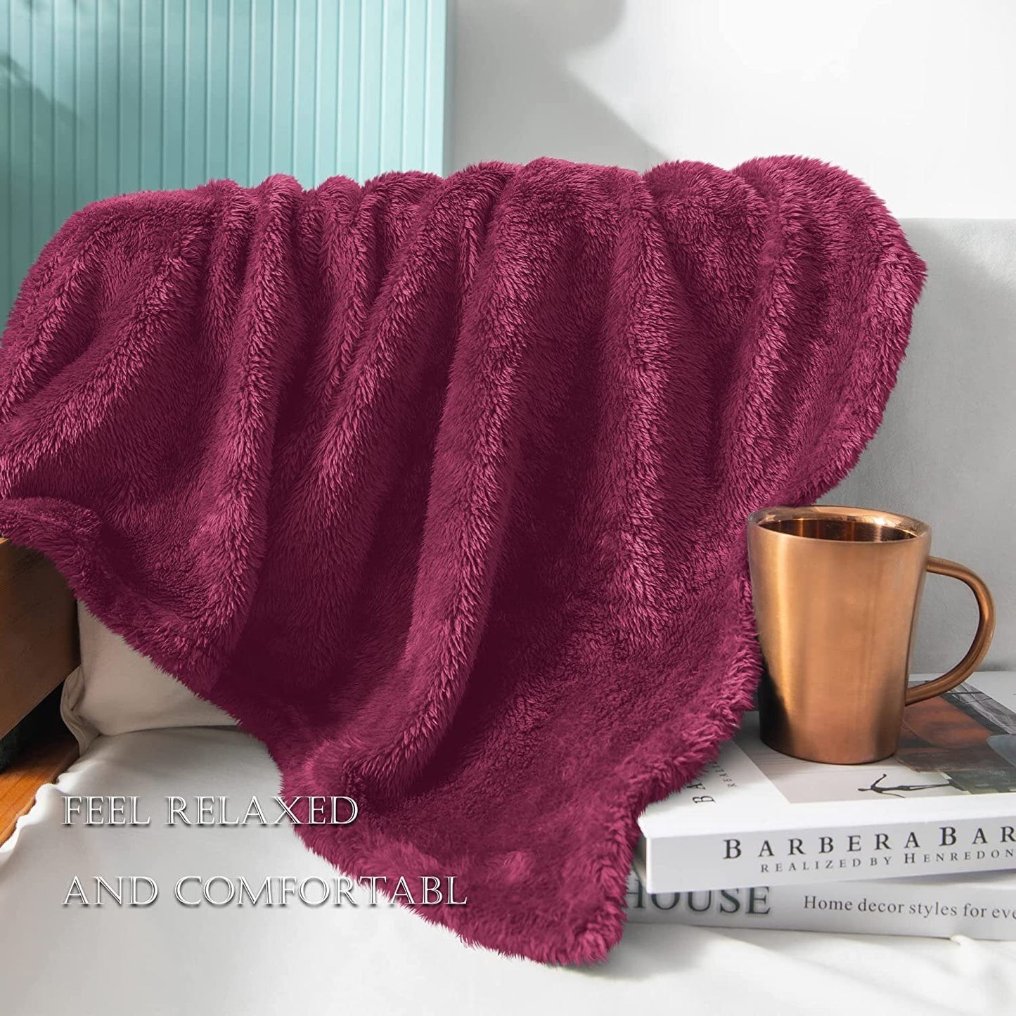 Exclusivo Mezcla Plush Fuzzy Large Fleece Throw Blanket ( 50" x 70", Red Berry,)- Soft, Warm& Lightweight