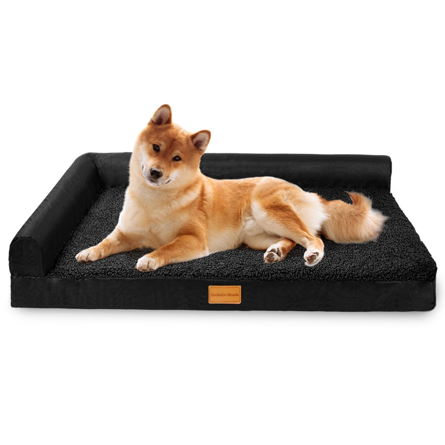 Exclusivo Mezcla Orthopedic Dog Bed for Medium Dogs 36''X24'', L Shaped with Removable Washable Cover, Waterproof Supportive Foam Pet Couch Bed Mat, Black