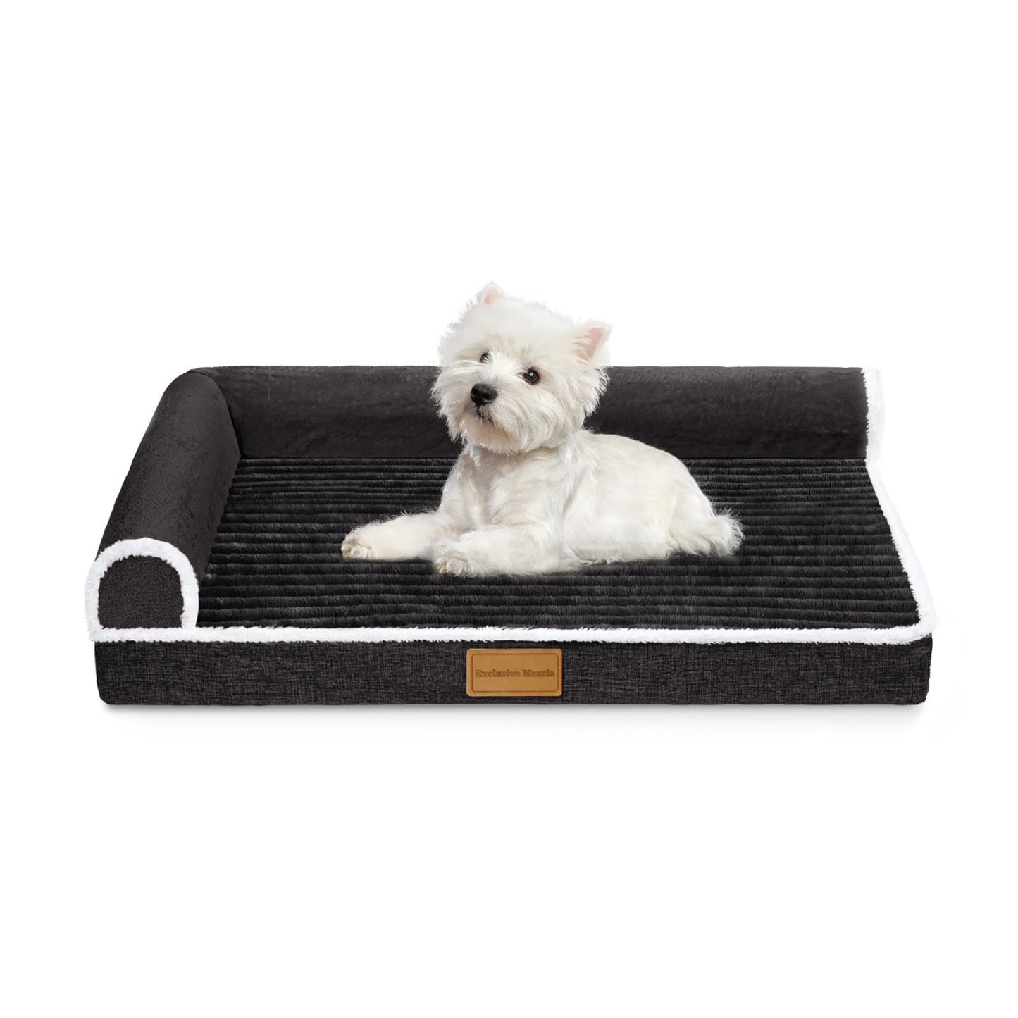 Exclusivo Mezcla Orthopedic Pet Bed for Medium Dogs, 30"X20" Waterproof L Shaped Sofa Dog Bed, Black